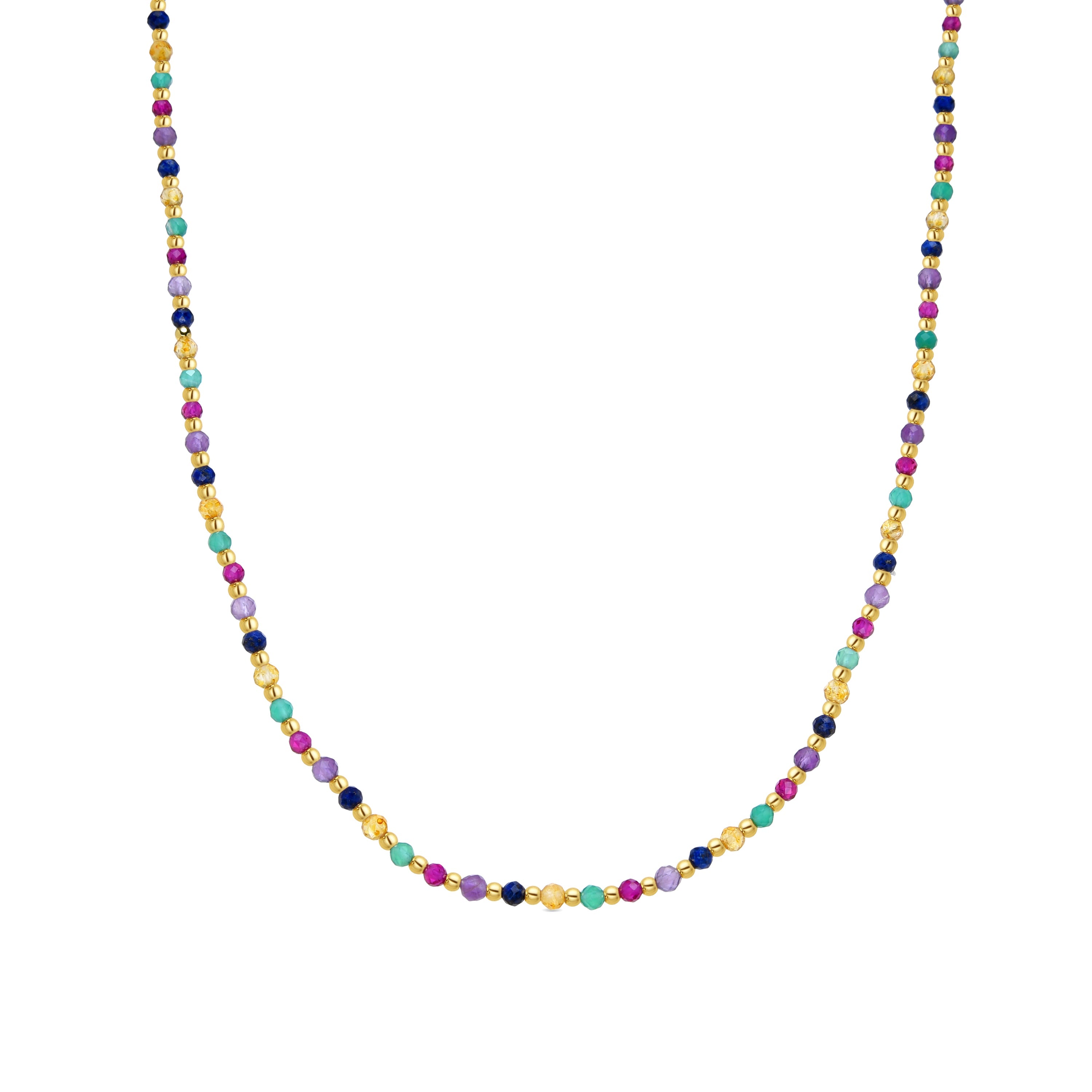 Collar de Plata de Ley 925 y Cristal Multicolor acabado en oro amarillo 18K - Shedi