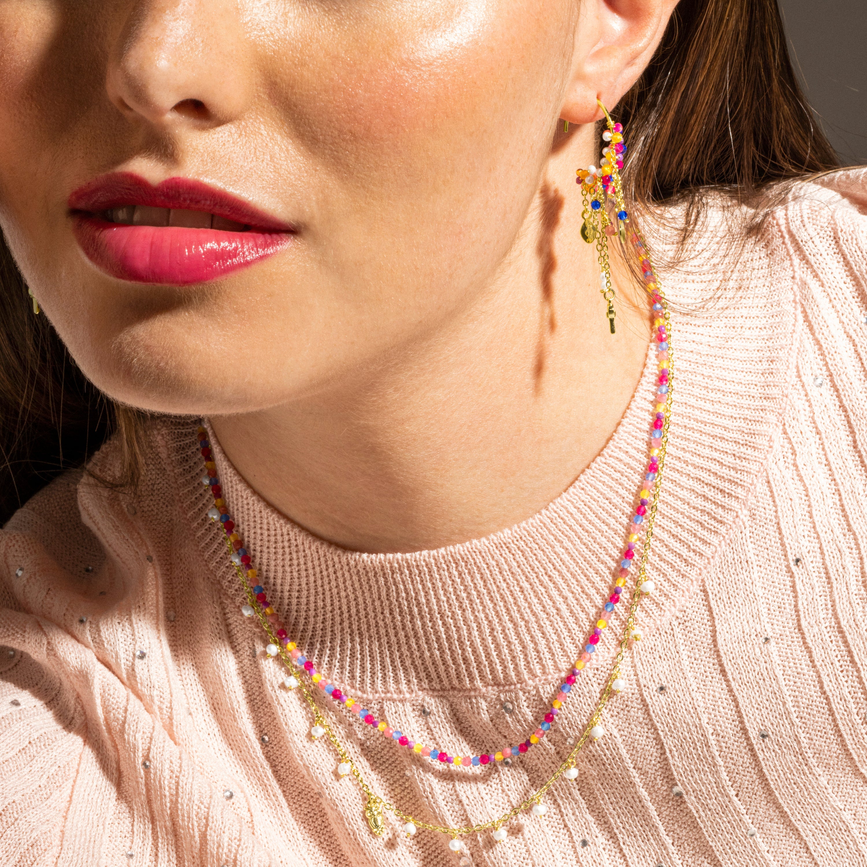 Collar de Plata de Ley 925 y Cristal Multicolor acabado oro 18k - Niarz