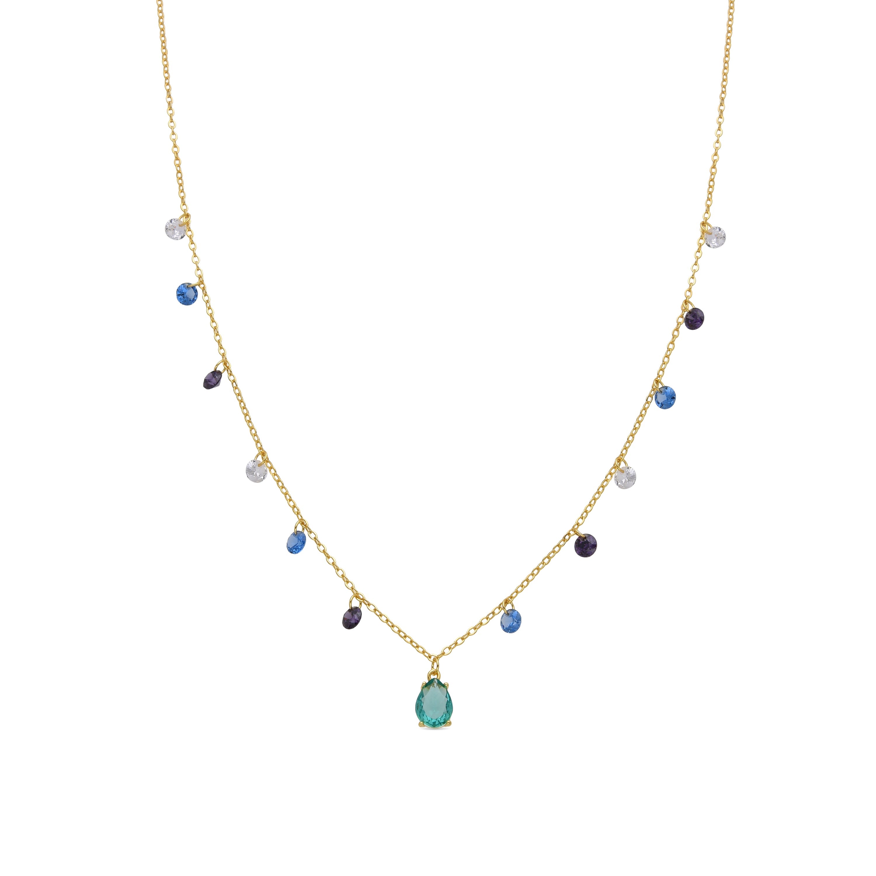 Collar de Plata de Ley 925 y Circonita Multicolor acabado oro 18k - Samaa