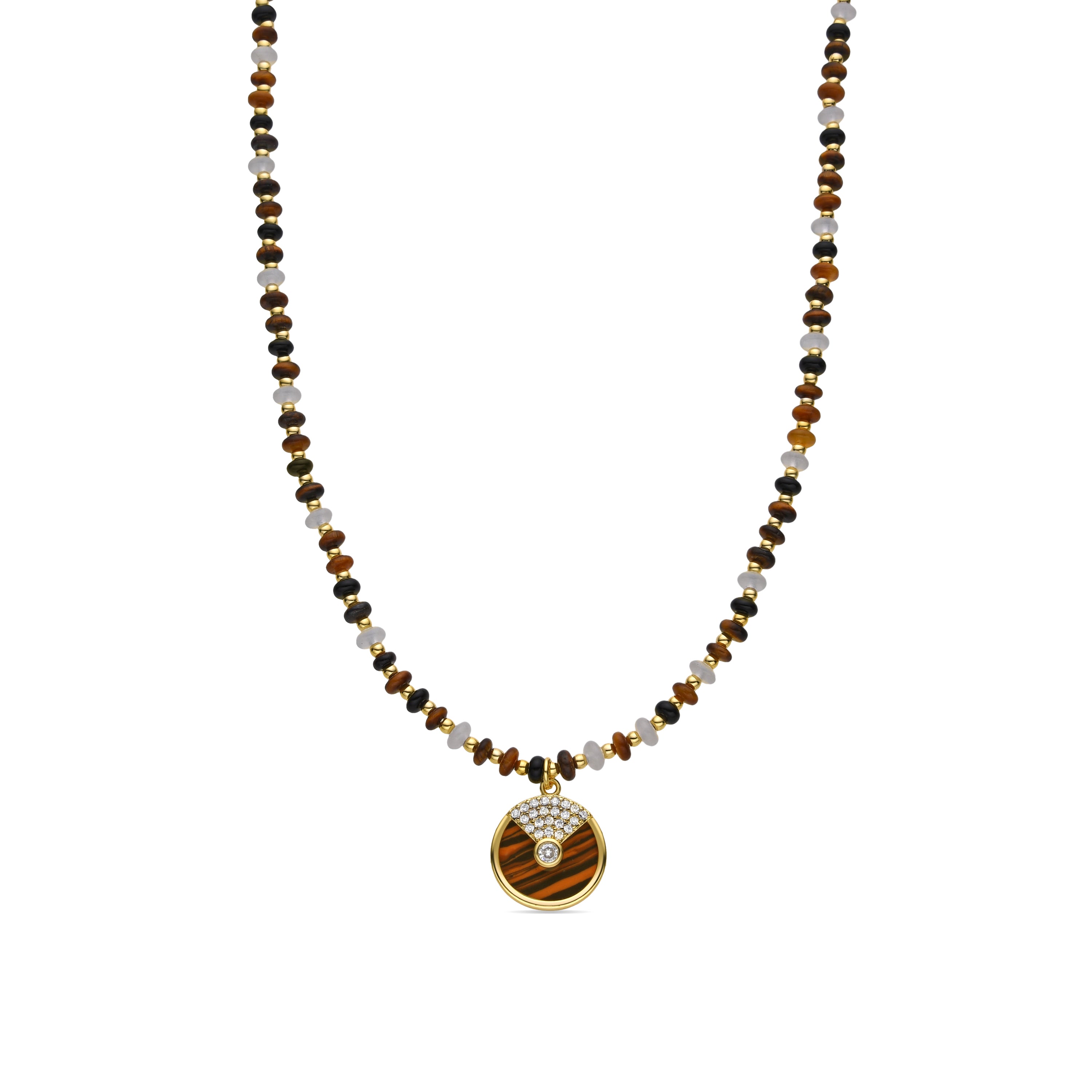 Collar de Plata de Ley 925 y Ojo de Tigre acabado oro 18k - Yalah
