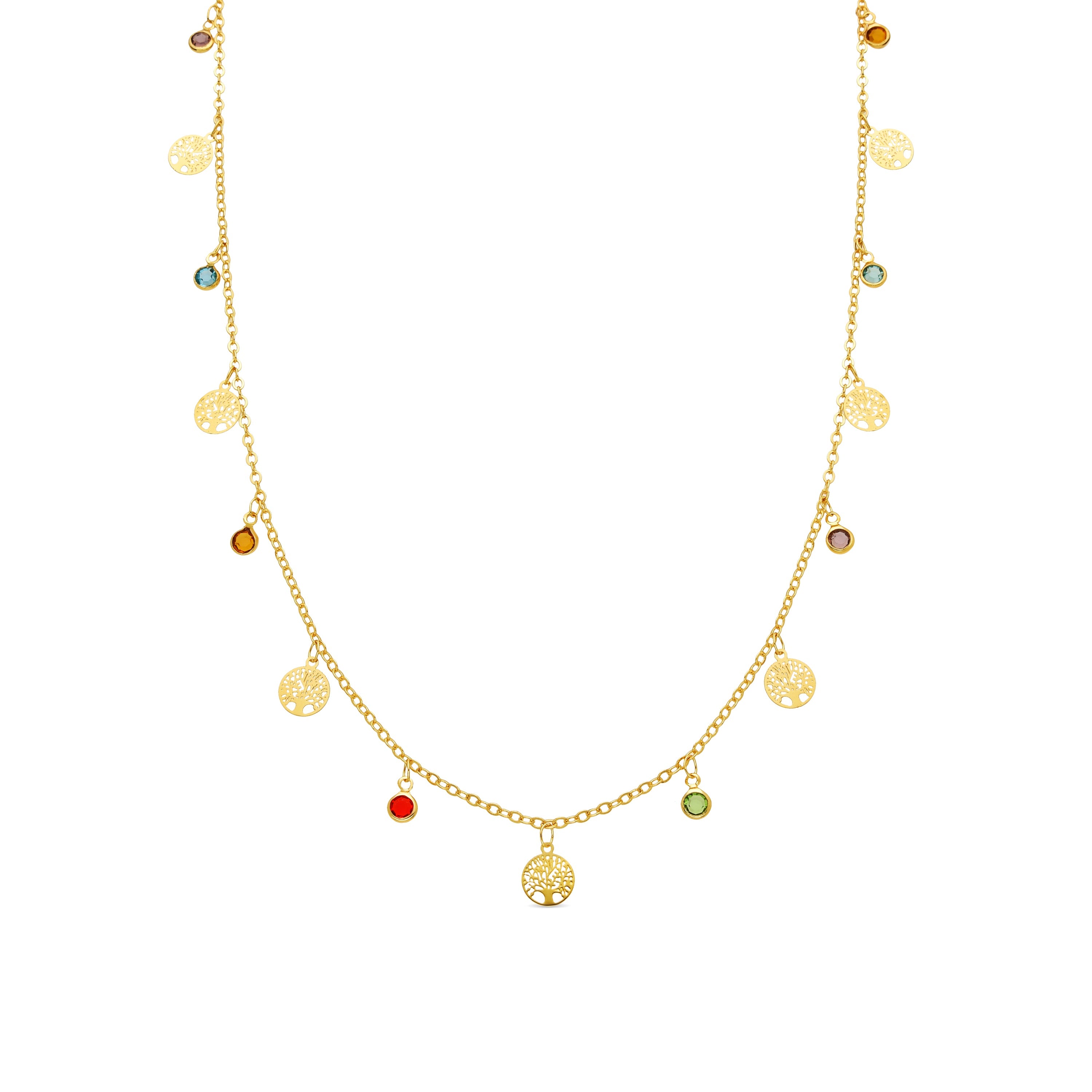 Collar de Plata de Ley 925 y Circonita Multicolor acabado oro amarillo de 18k - Shapio