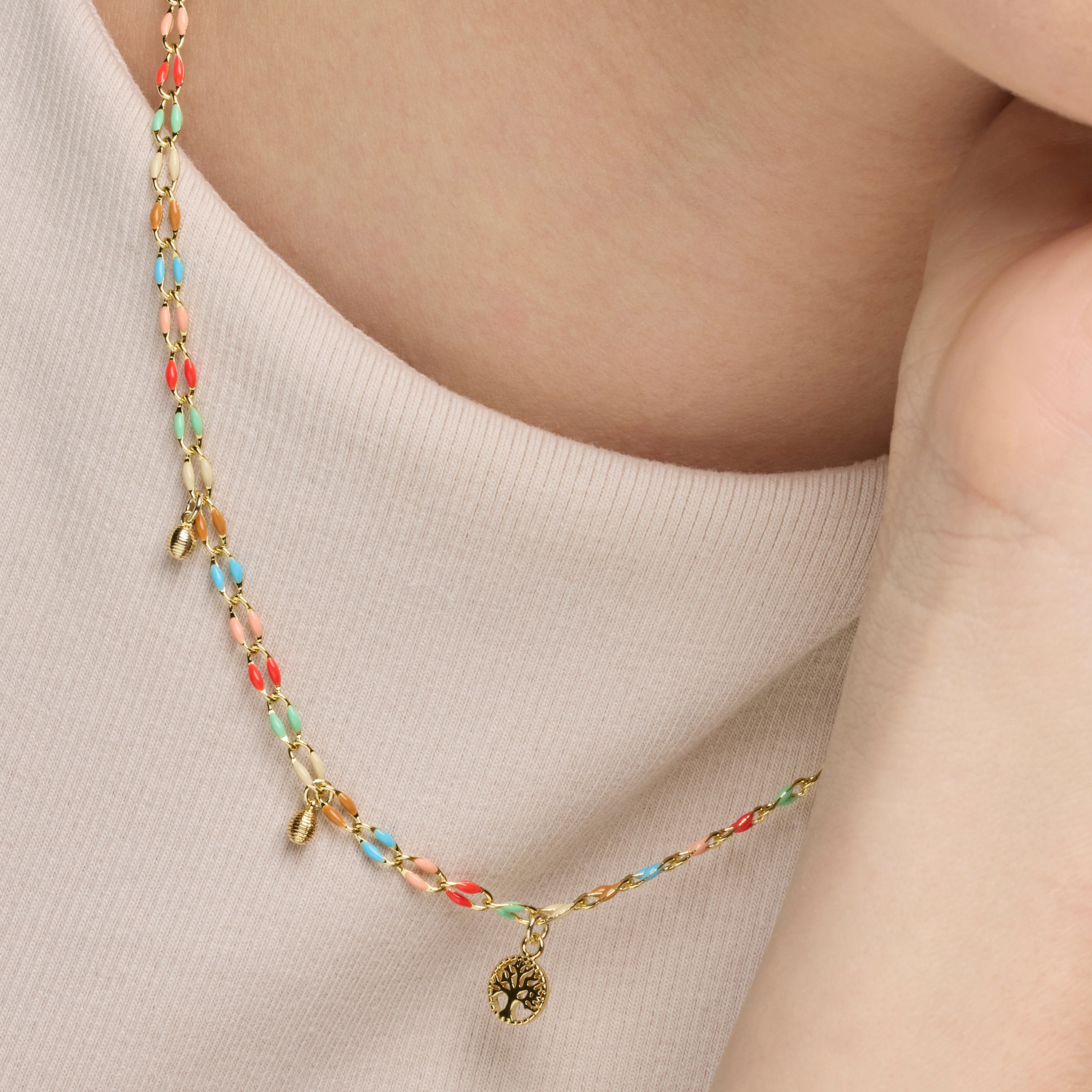 Collar de Plata de Ley 925 y Lacado Multicolor acabado oro amarillo de 18k - Ximue