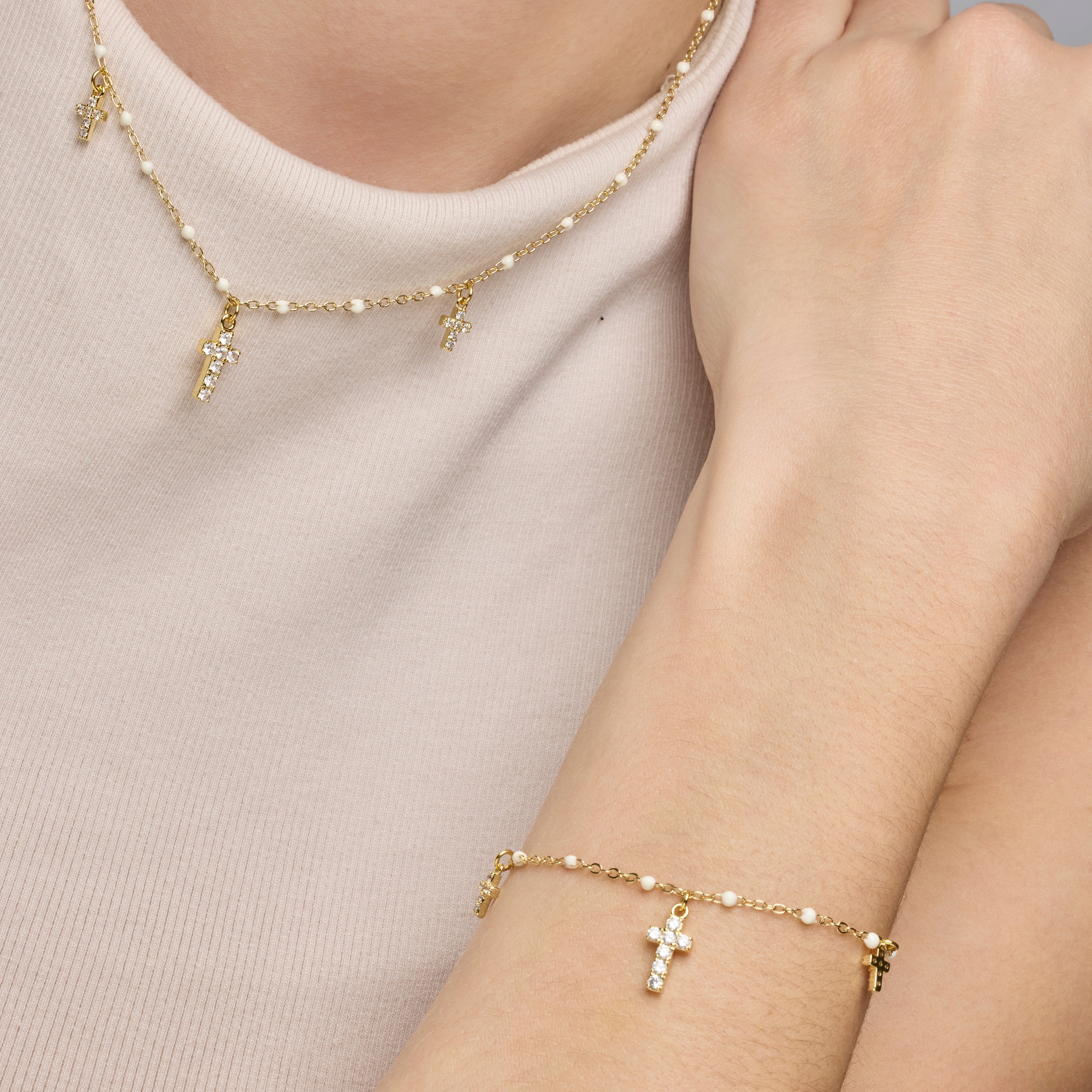 Collar de Plata de Ley 925 y Lacado Blanco acabado oro amarillo de 18k - Haja