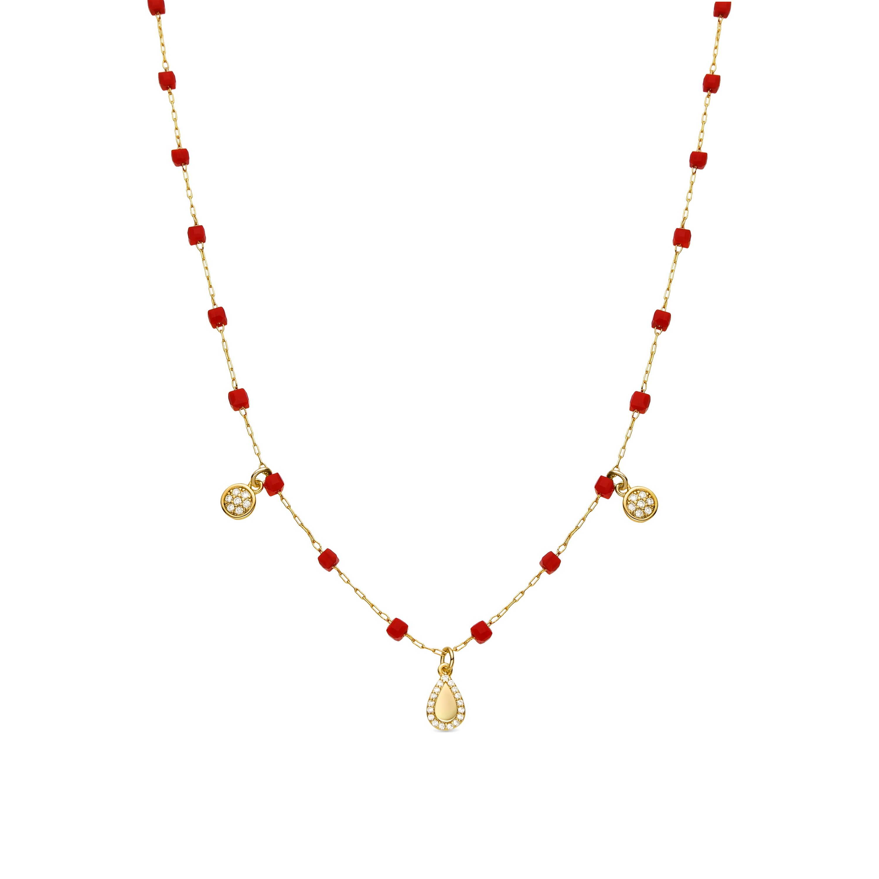Collar de Plata de Ley 925 y Cristal Rojo acabado oro amarillo de 18k - Kirrio