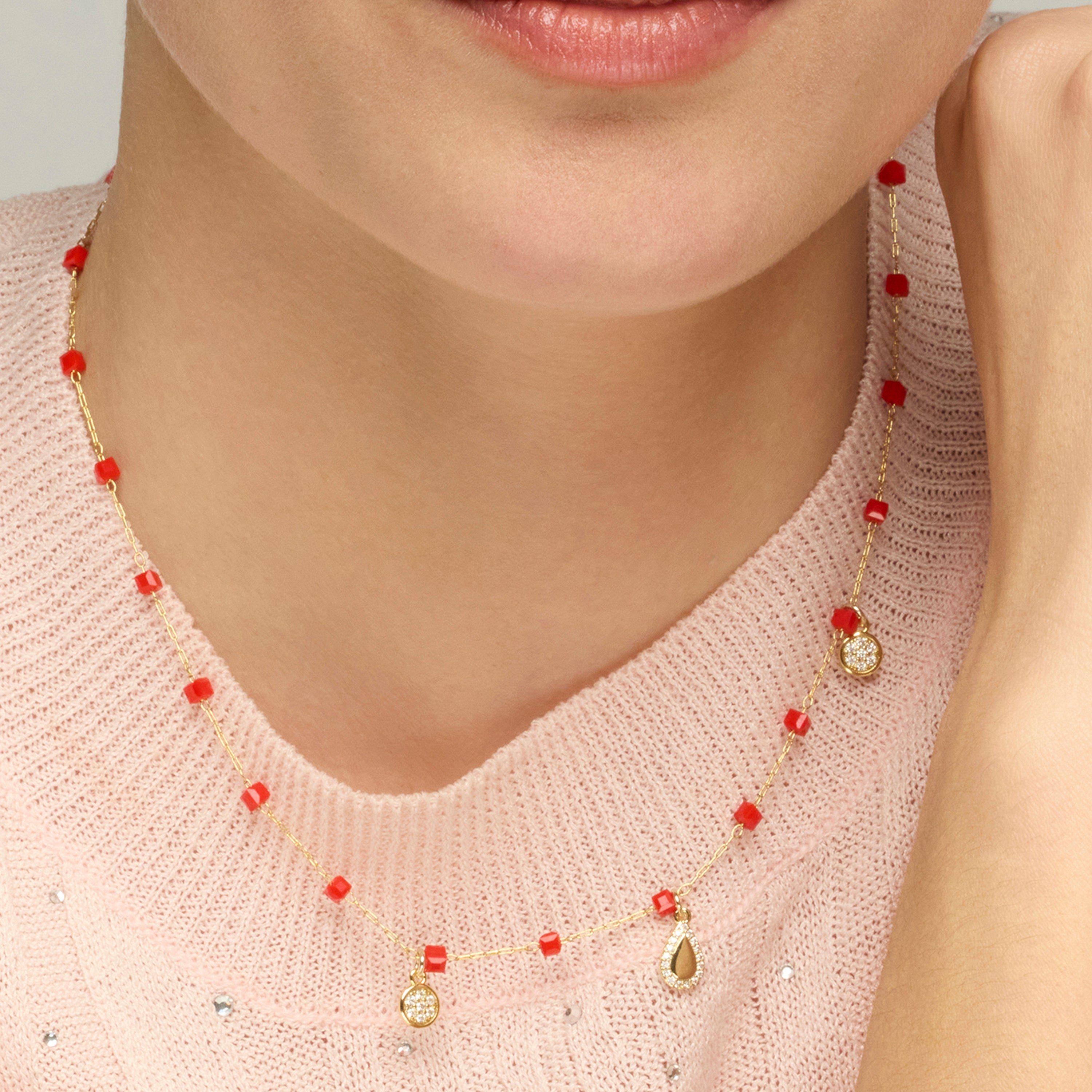 Collar de Plata de Ley 925 y Cristal Rojo acabado oro amarillo de 18k - Kirrio