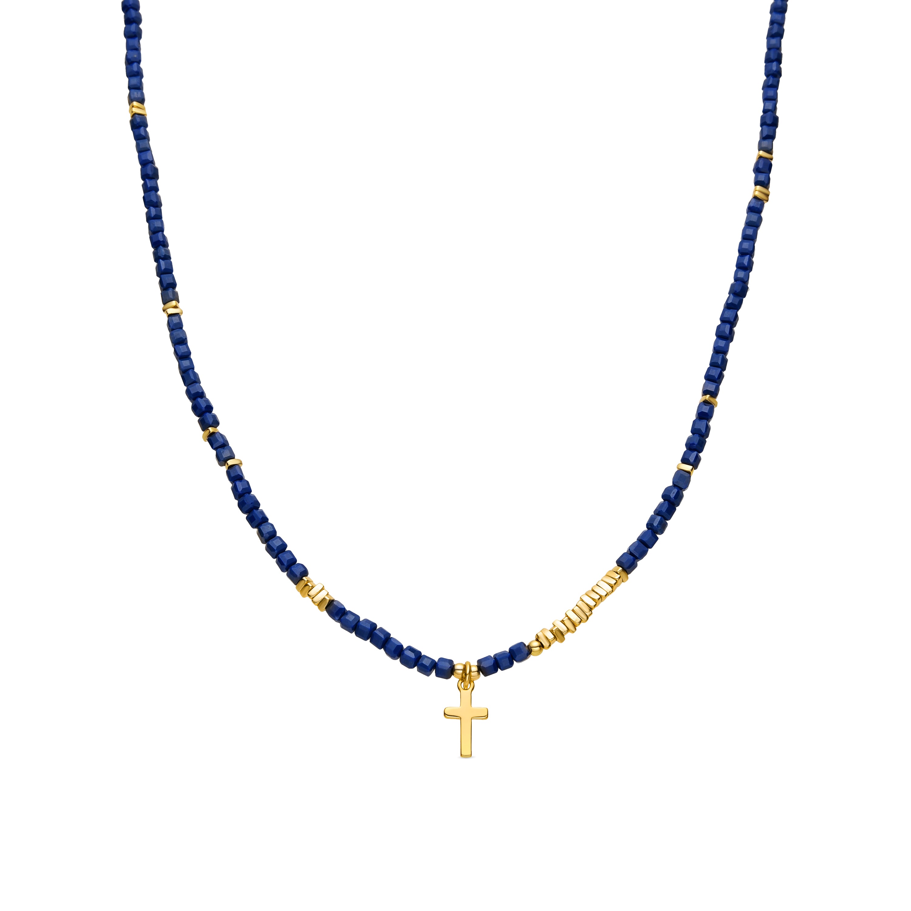 Collar de Plata de Ley 925 y Cristal Azul Oscuro acabado oro amarillo de 18k - Iszun