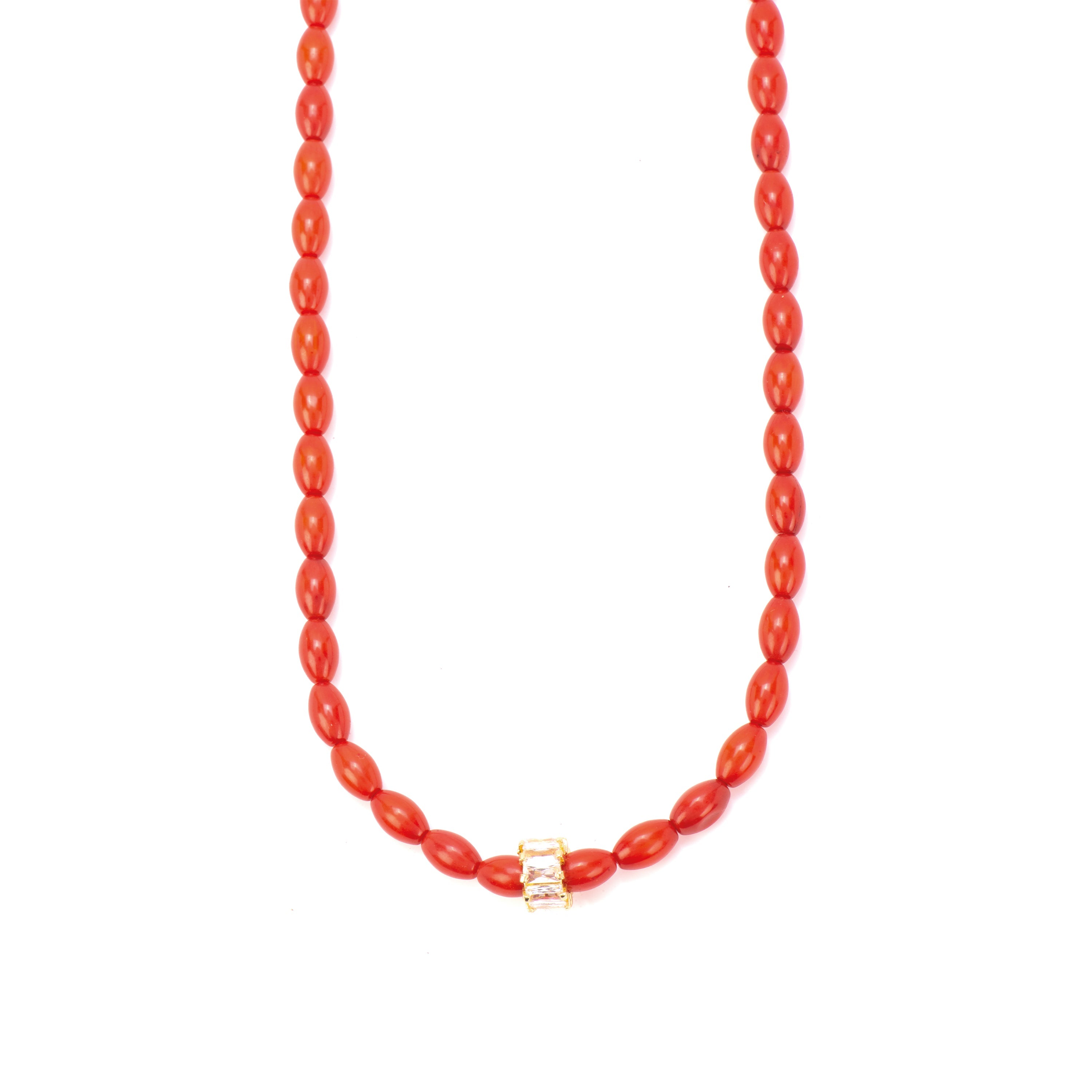 Collar de Plata de Ley 925 y Coral acabado oro amarillo de 18k - Teki