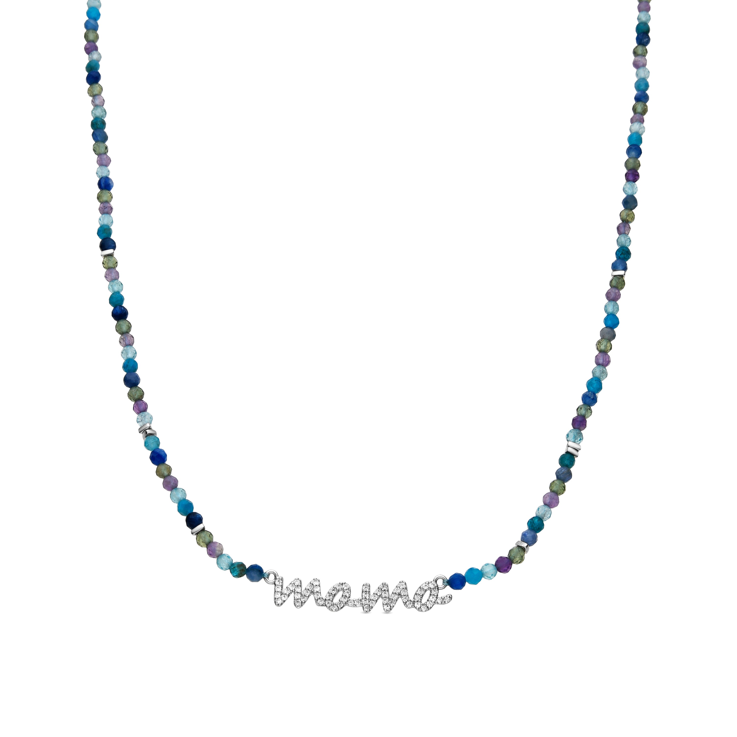Zilveren 925-kraag en donkerblauw kristal met rhodiumafwerking - Mama