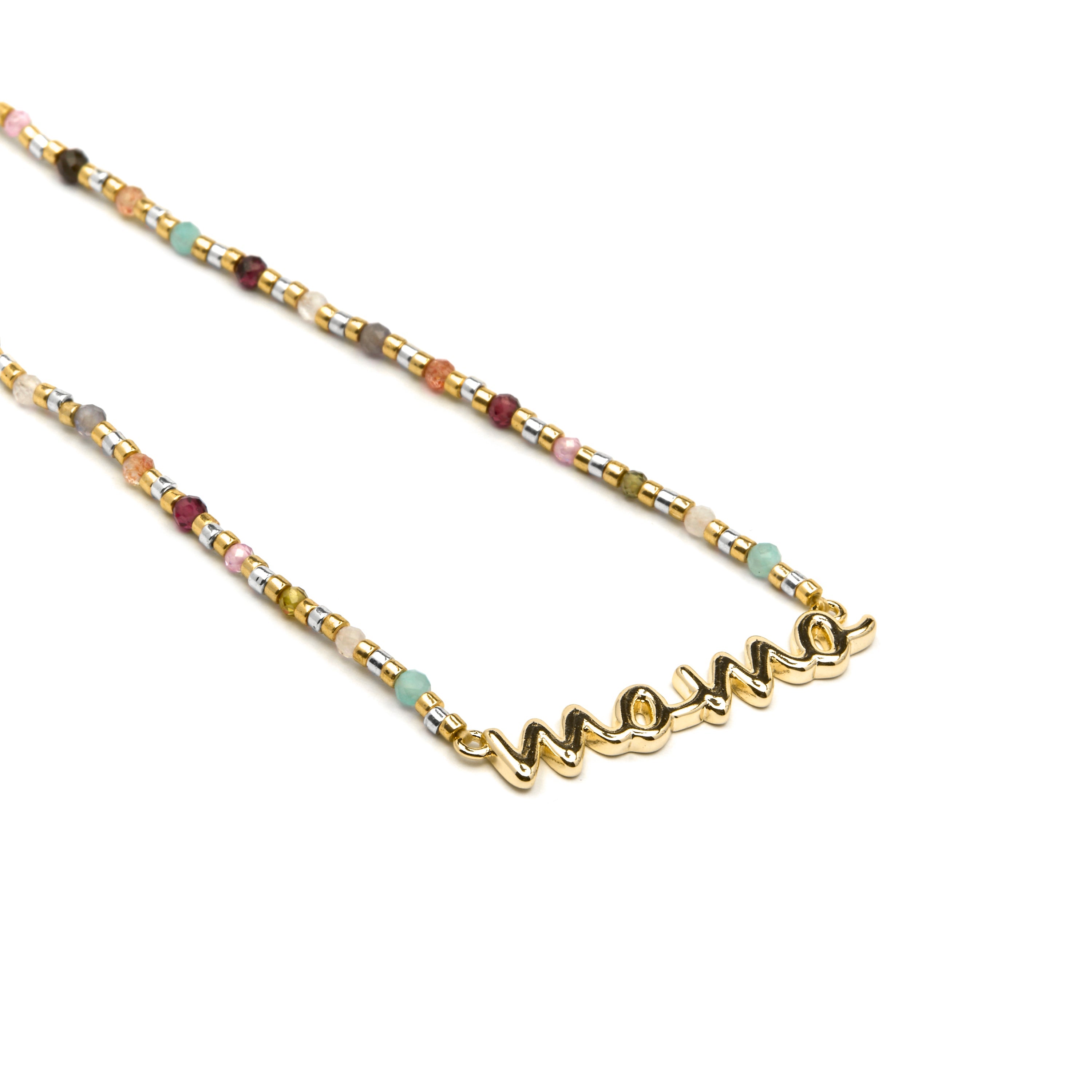 Zilveren 925-halsketting met multicolor kristal, afgewerkt met 18k geelgoud - Mama