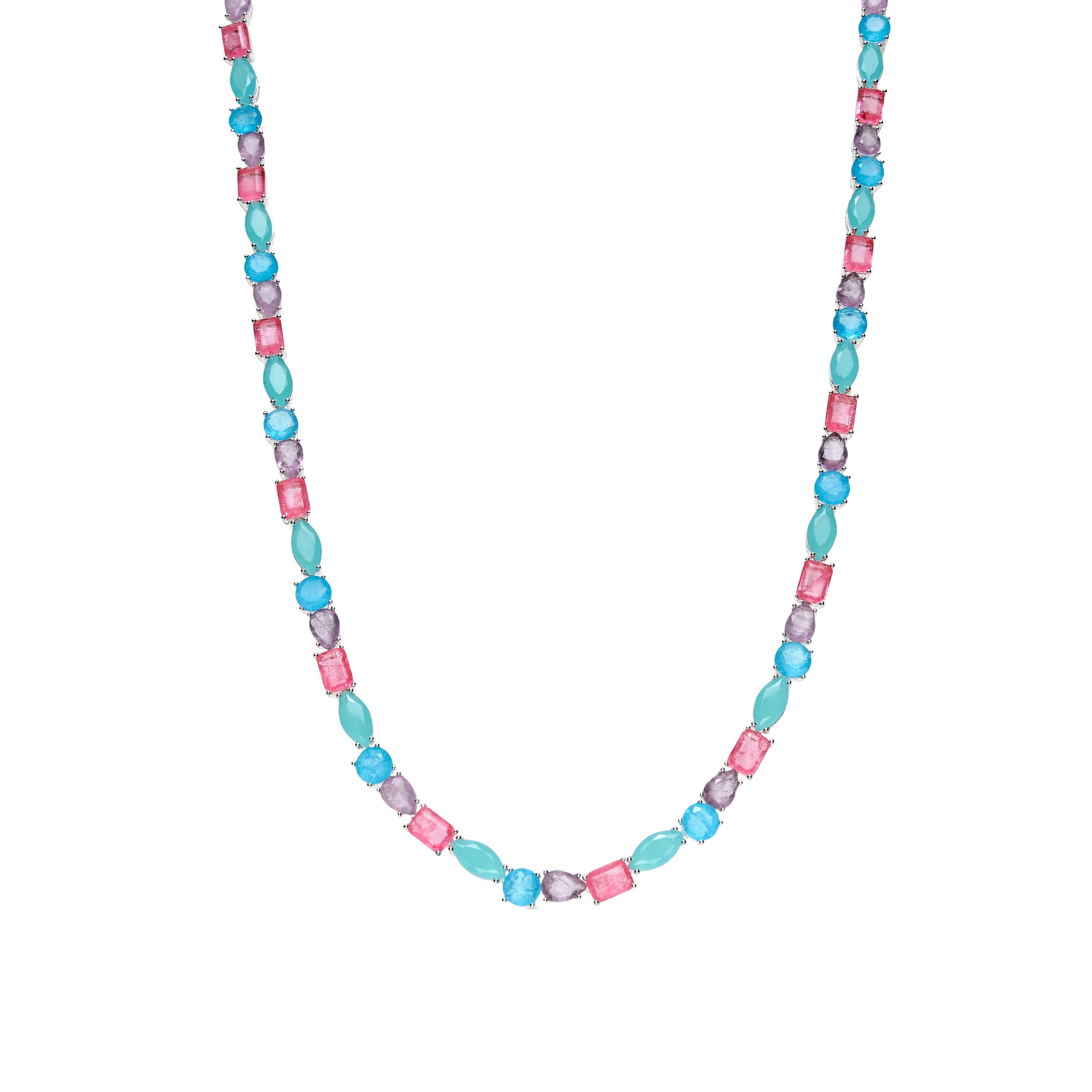 Collar de Plata de Ley 925 y Cuarzo Hidrotermal Multicolor acabado rodio - Larec