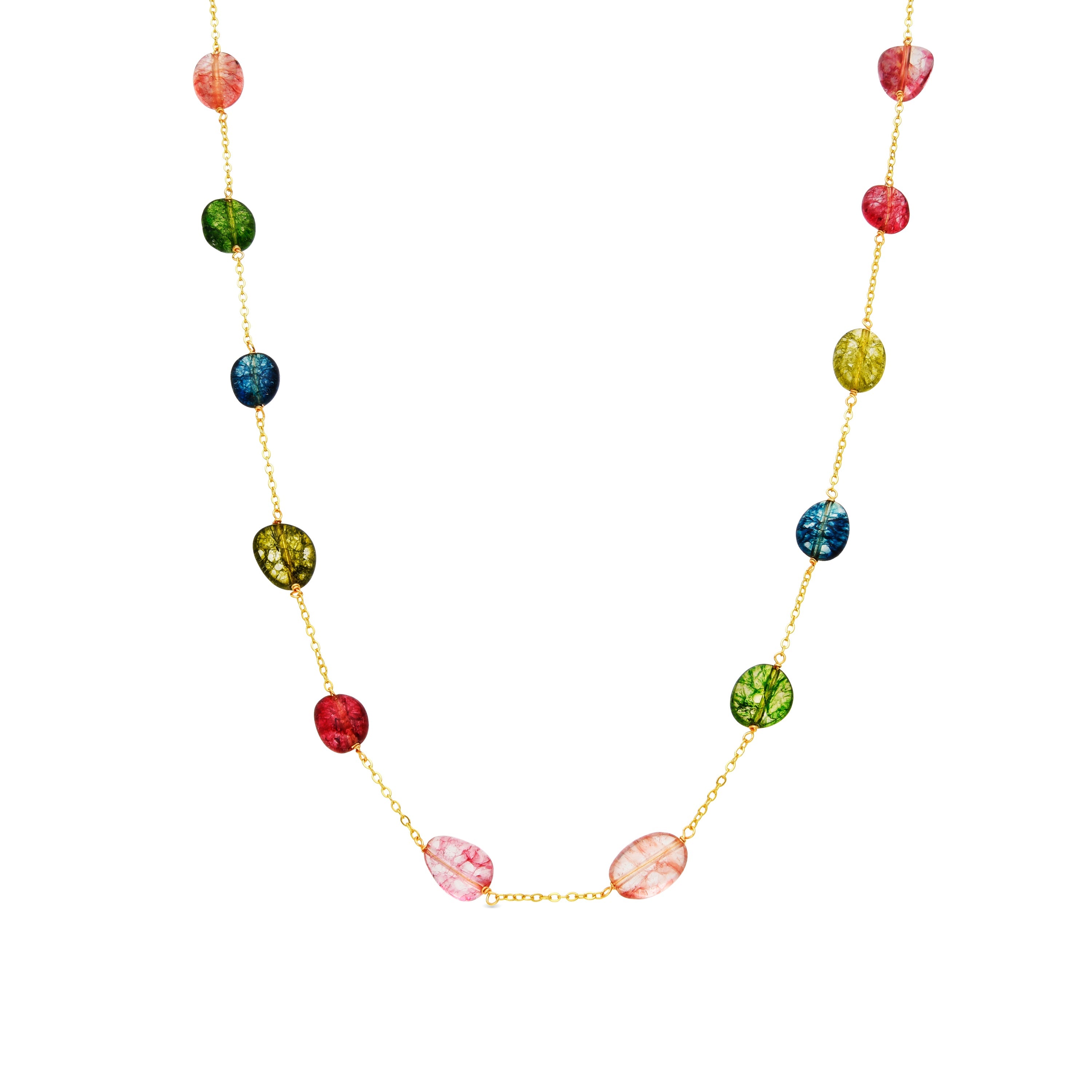 Collar de Plata de Ley 925 y Multicolor Piedra Natural acabado oro amarillo de 18k - Refus
