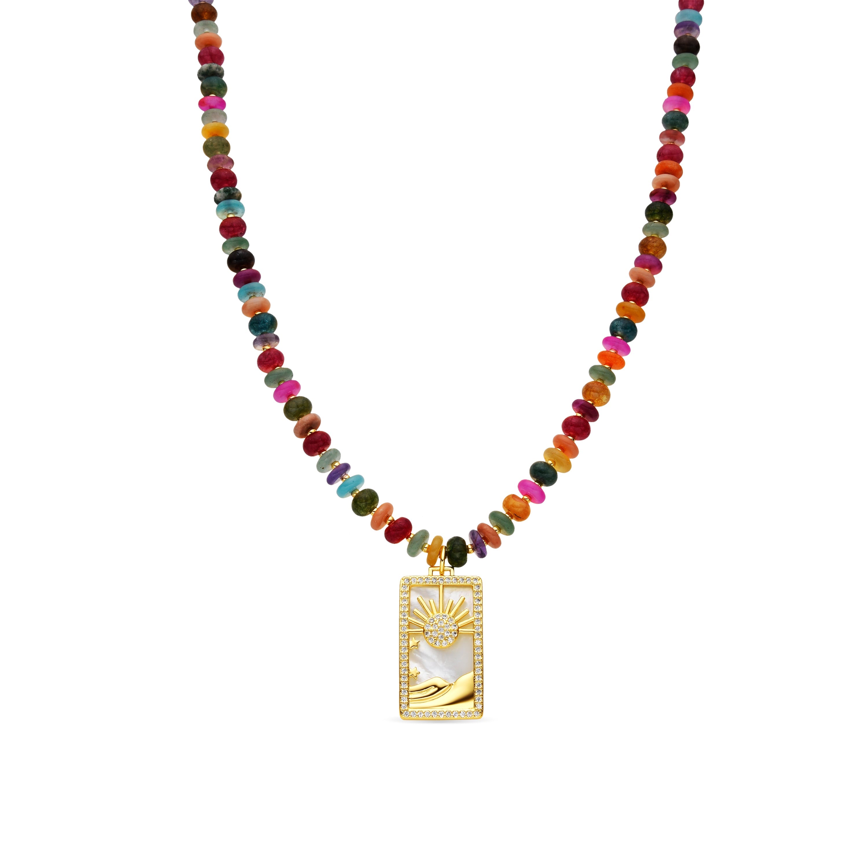 Collar de Plata de Ley 925 y Agata Multicolor acabado oro amarillo de 18k - Laha
