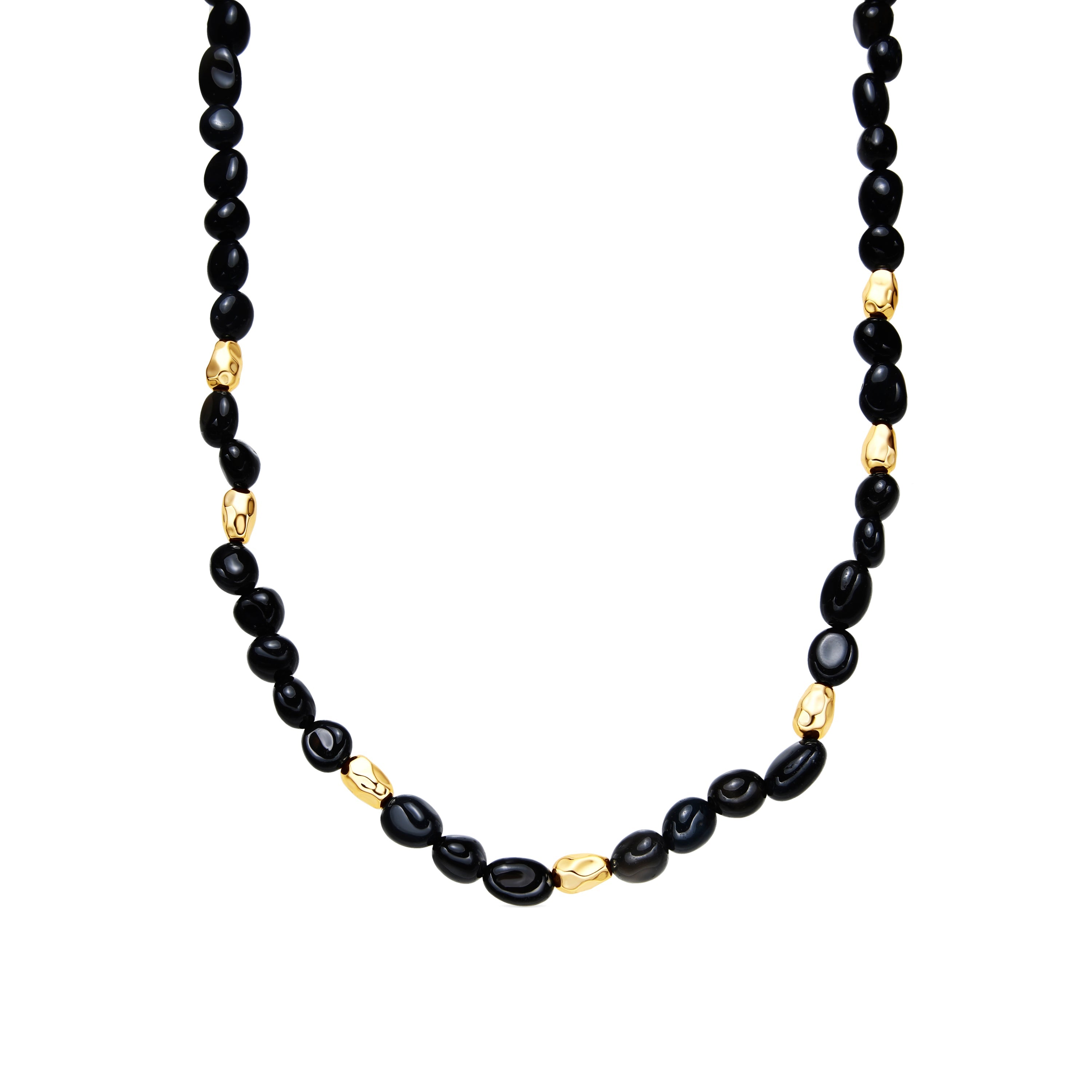 Collar de Plata de Ley 925 y Agata Negra acabado oro amarillo de 18k - Melga