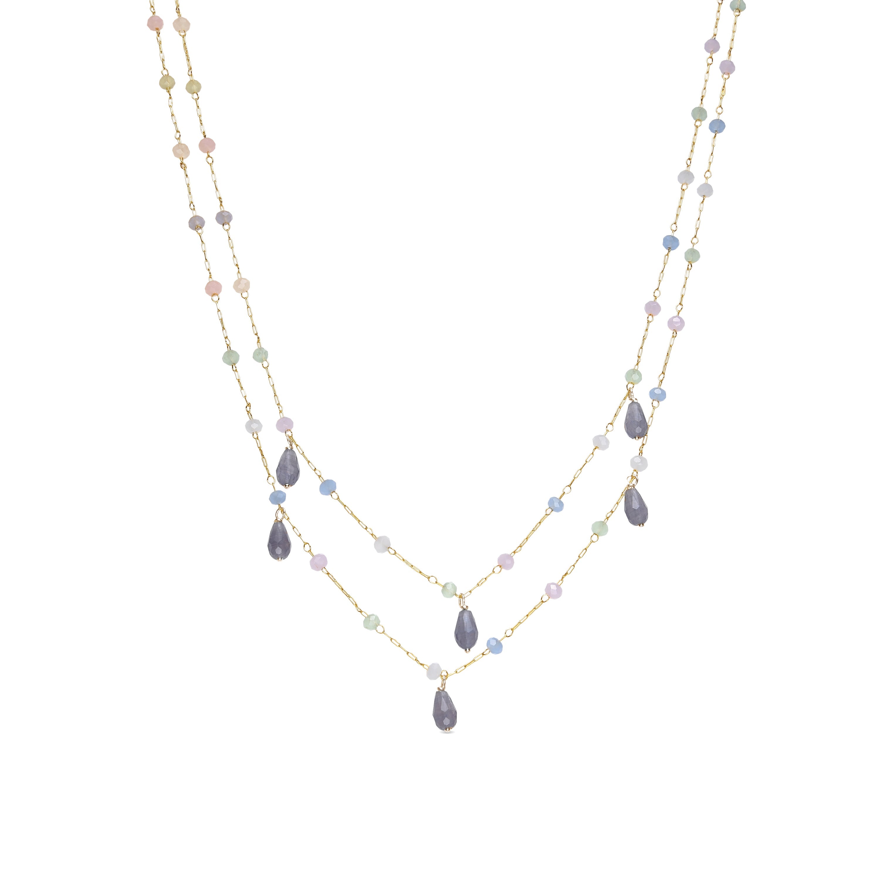 Collar de Plata de Ley 925 y Cuarzo Hidrotermal Multicolor acabado rodio - Tanax