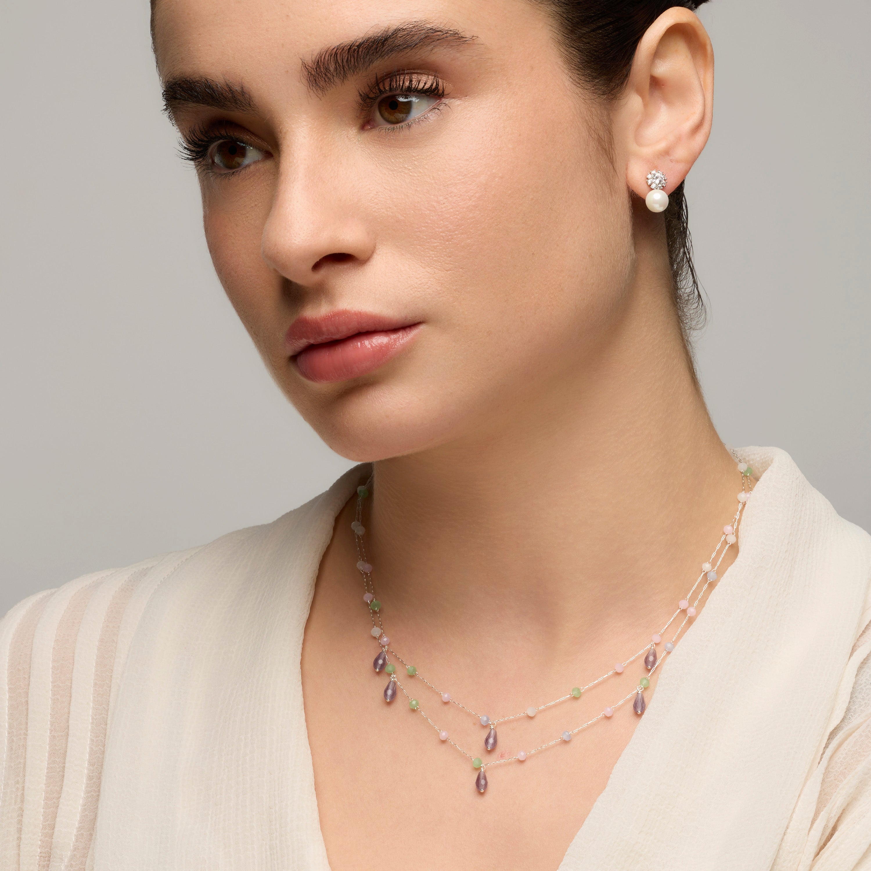 Collar de Plata de Ley 925 y Cuarzo Hidrotermal Multicolor acabado rodio - Tanax