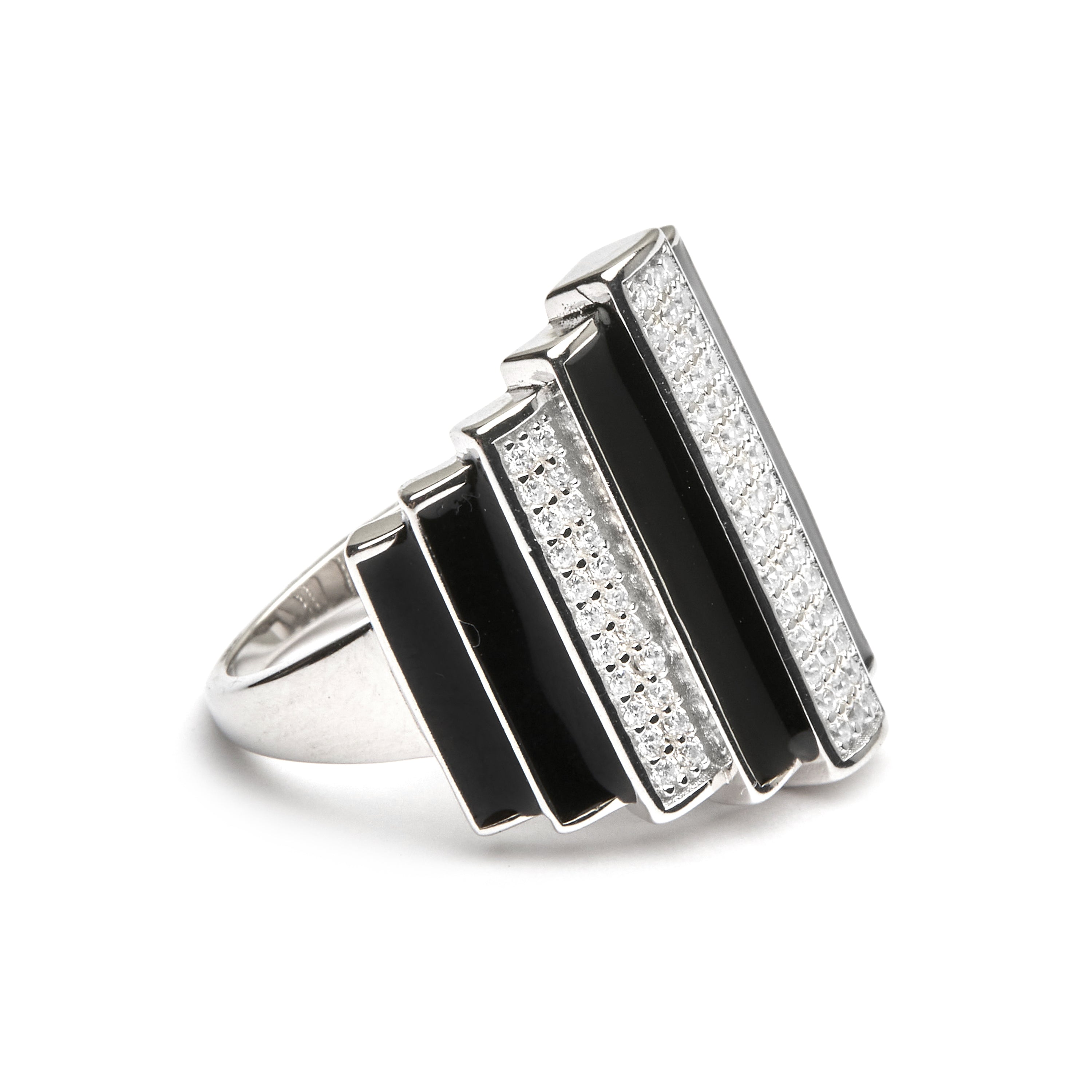 925 Sterling Zilveren Ring met Zwarte Lak afgewerkt in Rhodium - Epur
