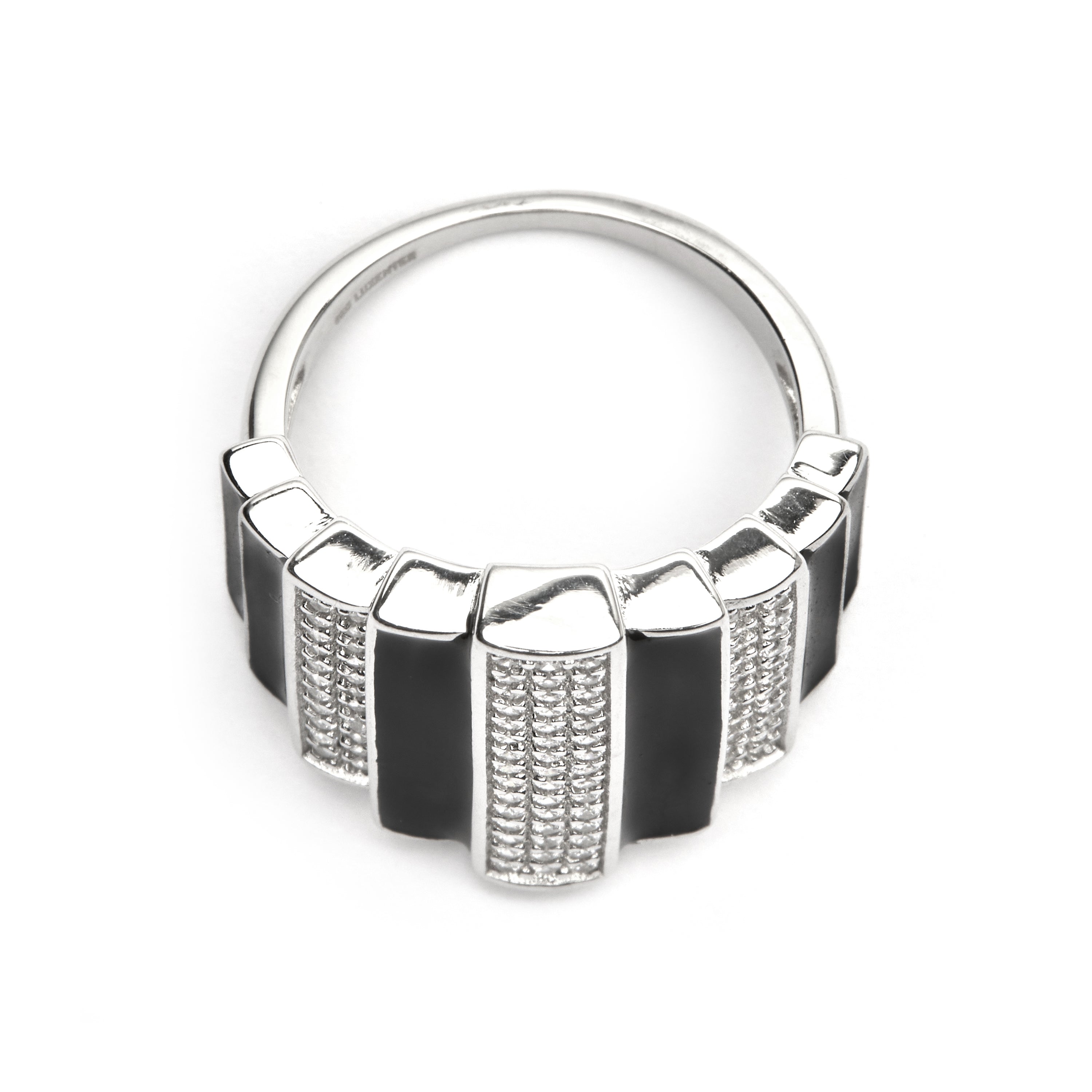 925 Sterling Zilveren Ring met Zwarte Lak afgewerkt in Rhodium - Epur