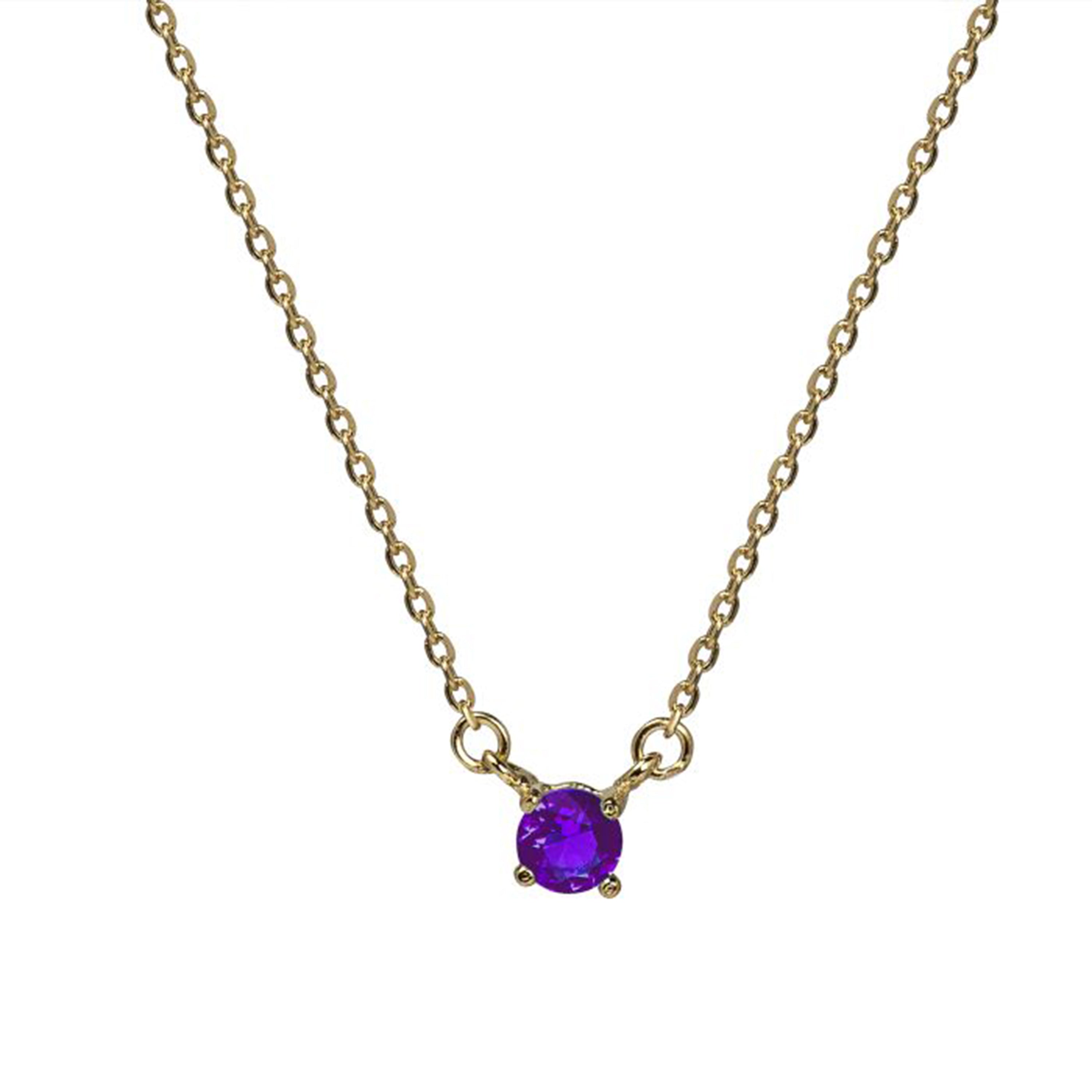 Collar de Plata de Ley 925 con Circonita Amatista acabado en oro amarillo 18K - Otieno