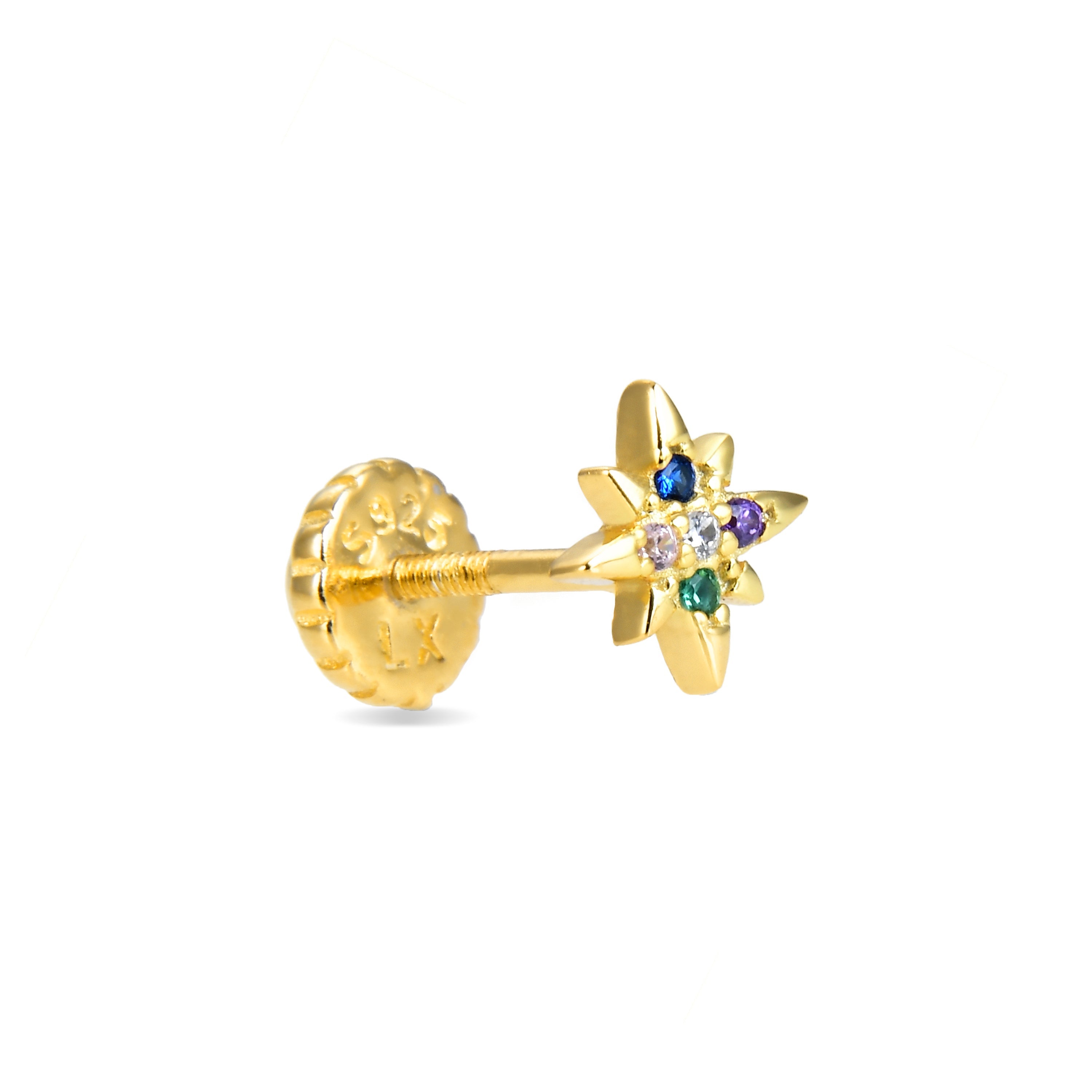 Piercing in Argento Sterling 925 con Zirconia Multicolore finitura in oro giallo 18K - Waruan