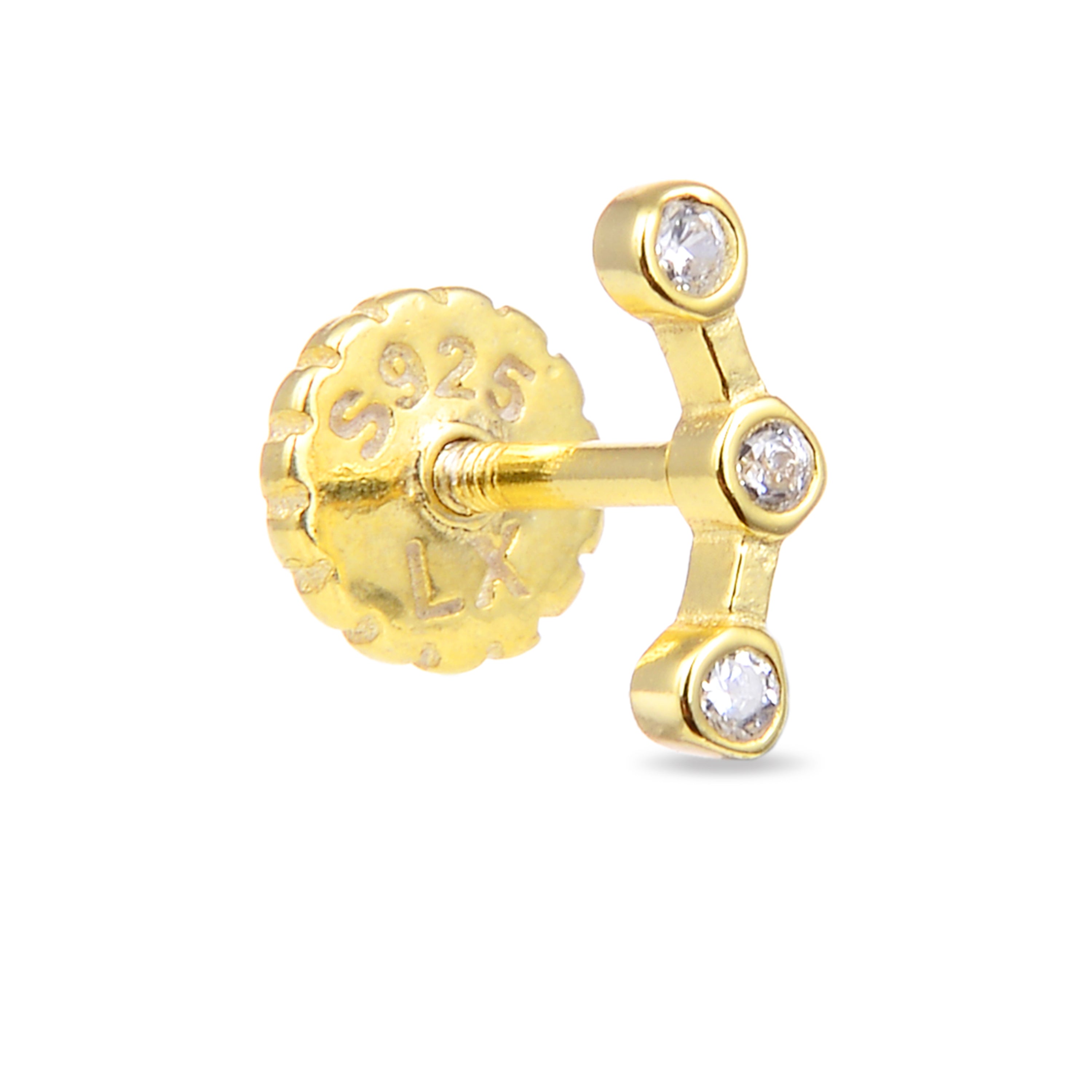 Echtsilber 925 Piercing mit glänzendem Zirkonia, vergoldet mit 18K Gelbgold - Qant