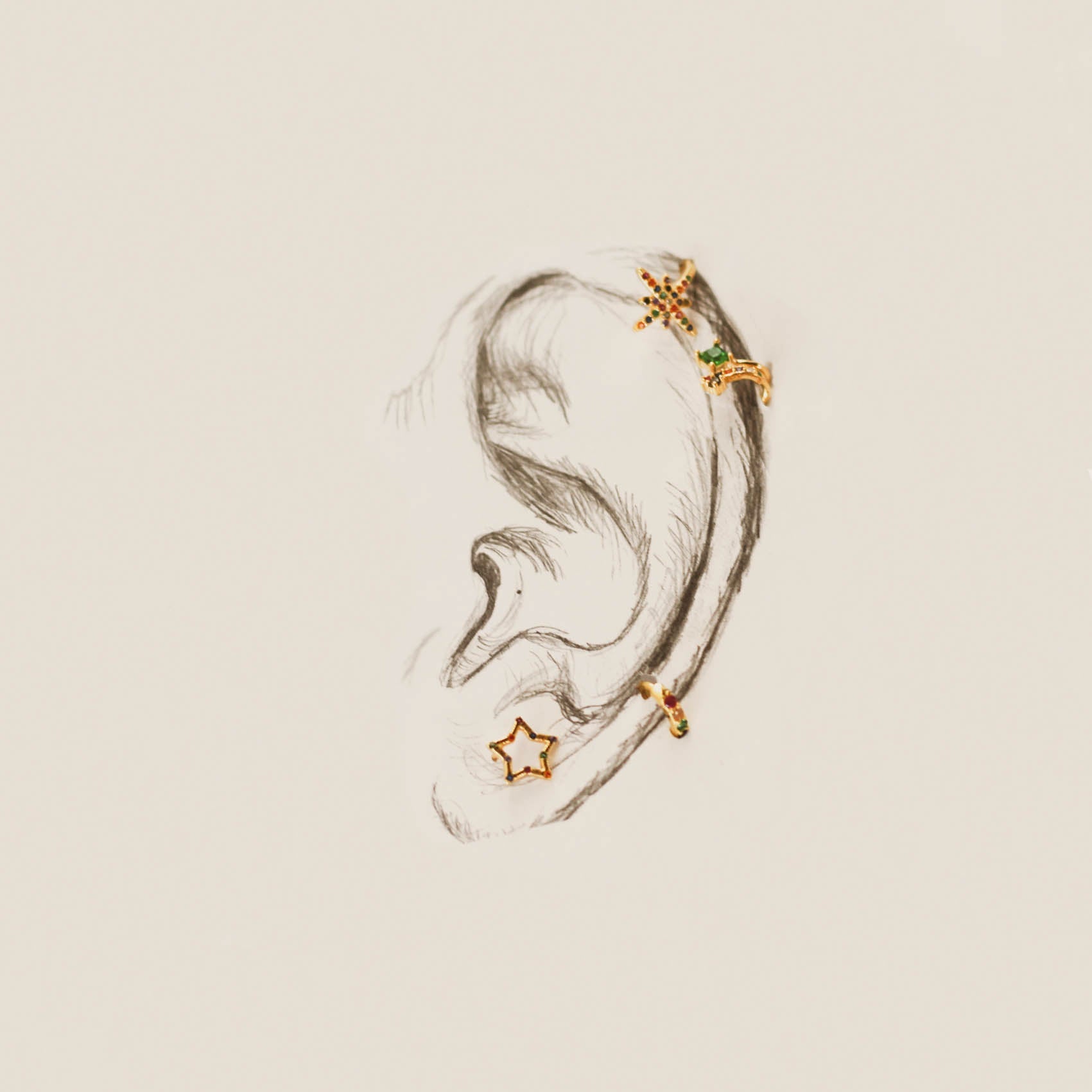 Piercing in Argento Sterling 925 con Zirconia Multicolore finitura in oro giallo 18K - Habku
