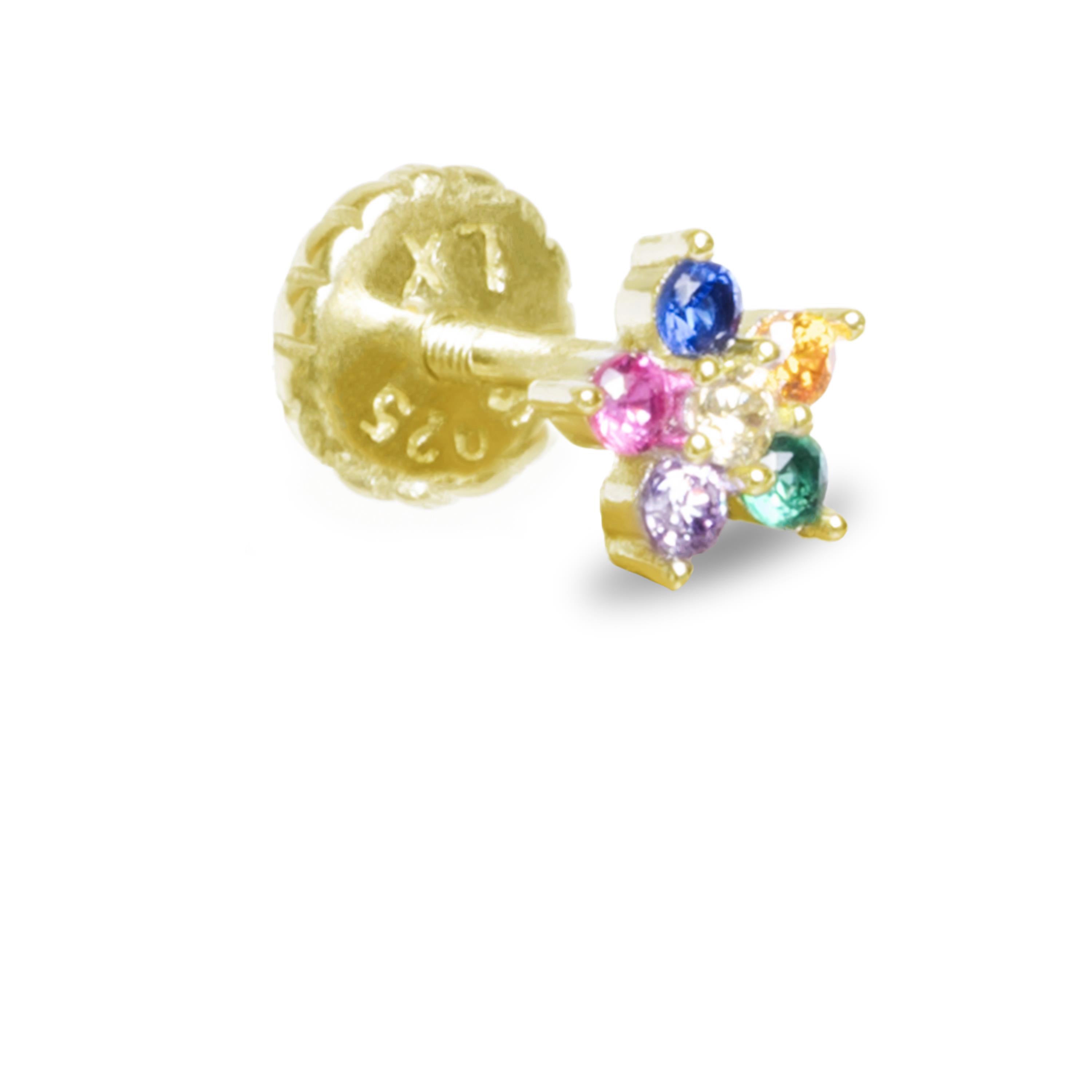 Piercing in Argento Sterling 925 con Zirconia Multicolore finitura in oro giallo 18K - Dekthy