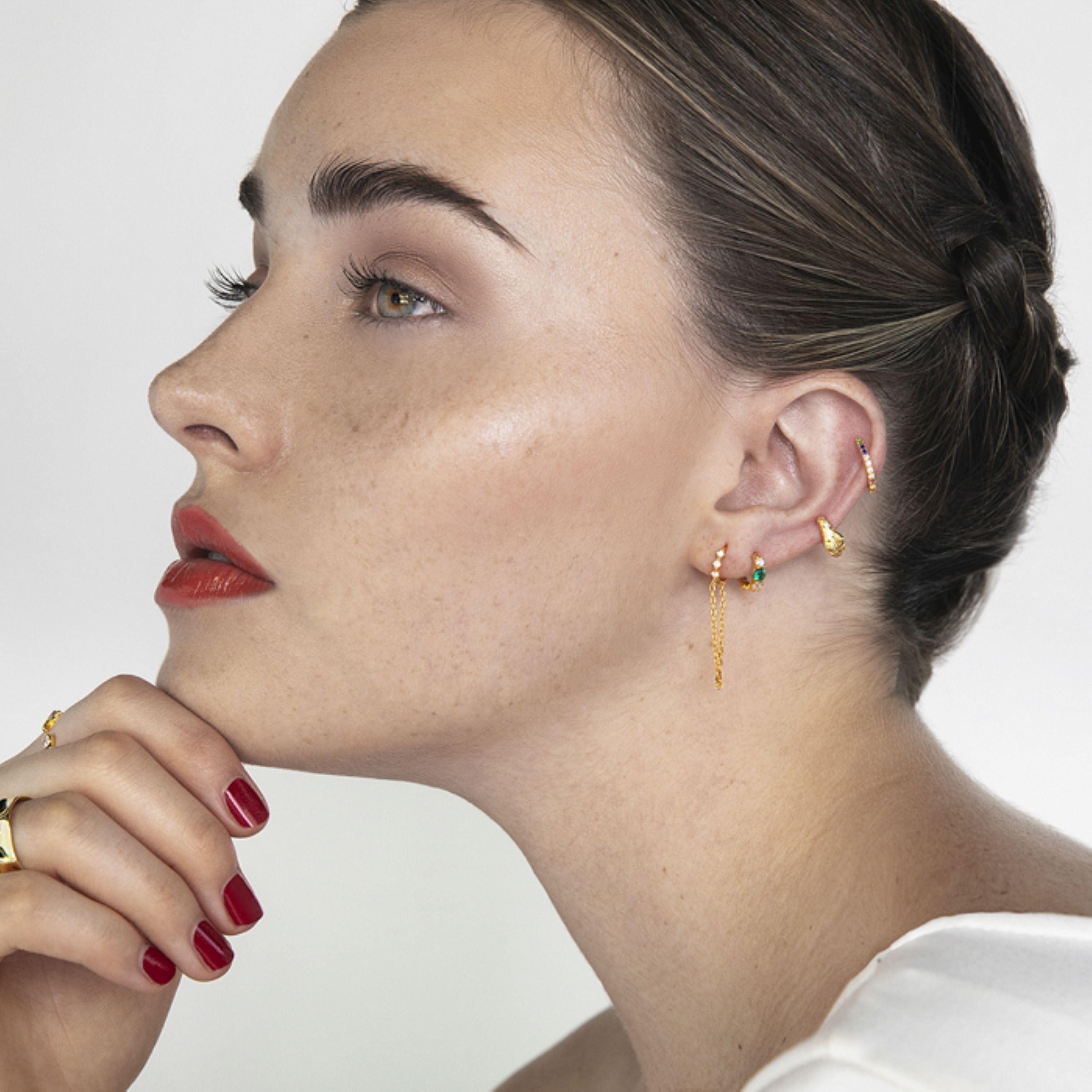 Piercing in Argento Sterling 925 con Zirconia Verde finitura in oro giallo 18K - Silgren