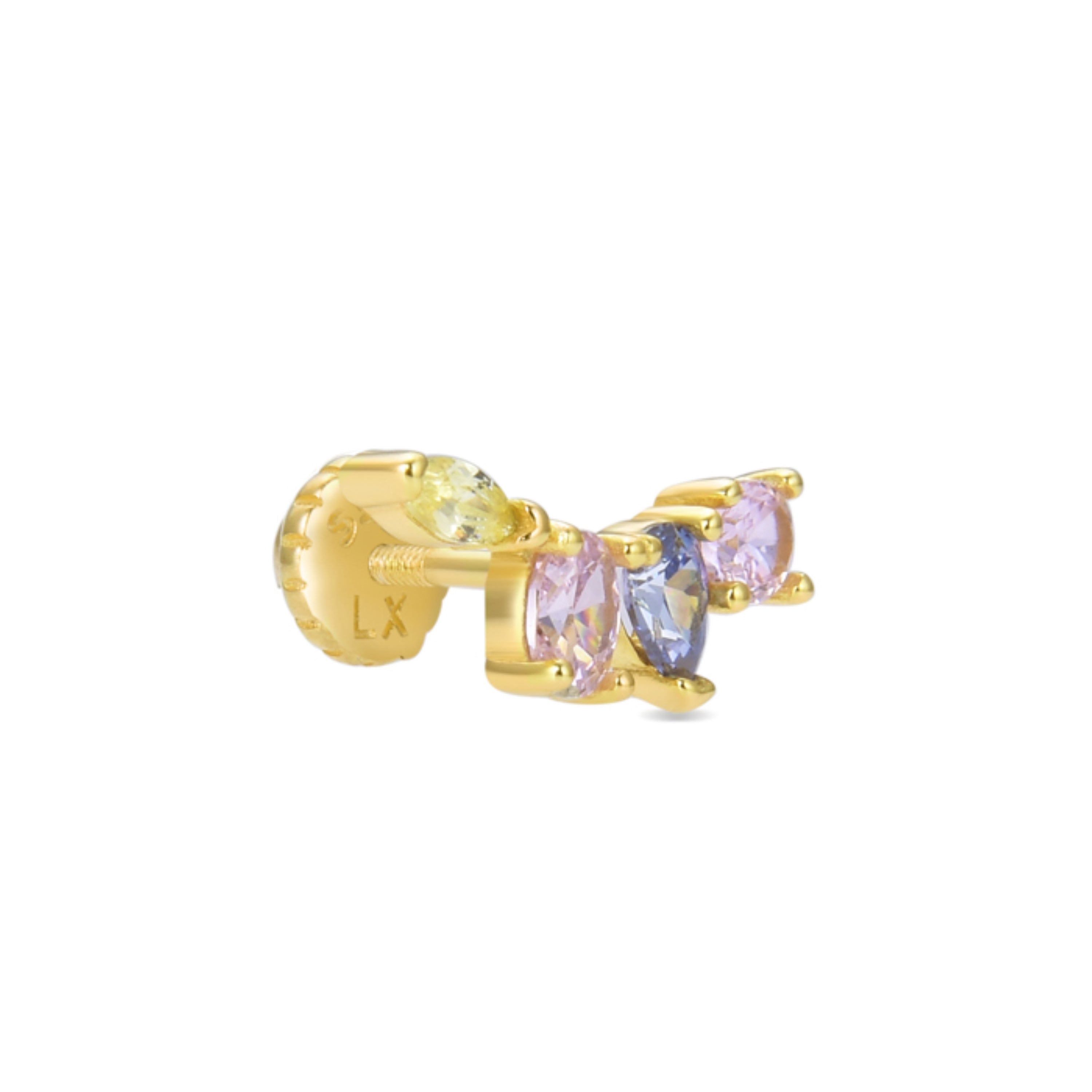 Piercing aus 925er Sterlingsilber mit mehrfarbigen Zirkonia, vergoldet mit 18K Gelbgold - Asre