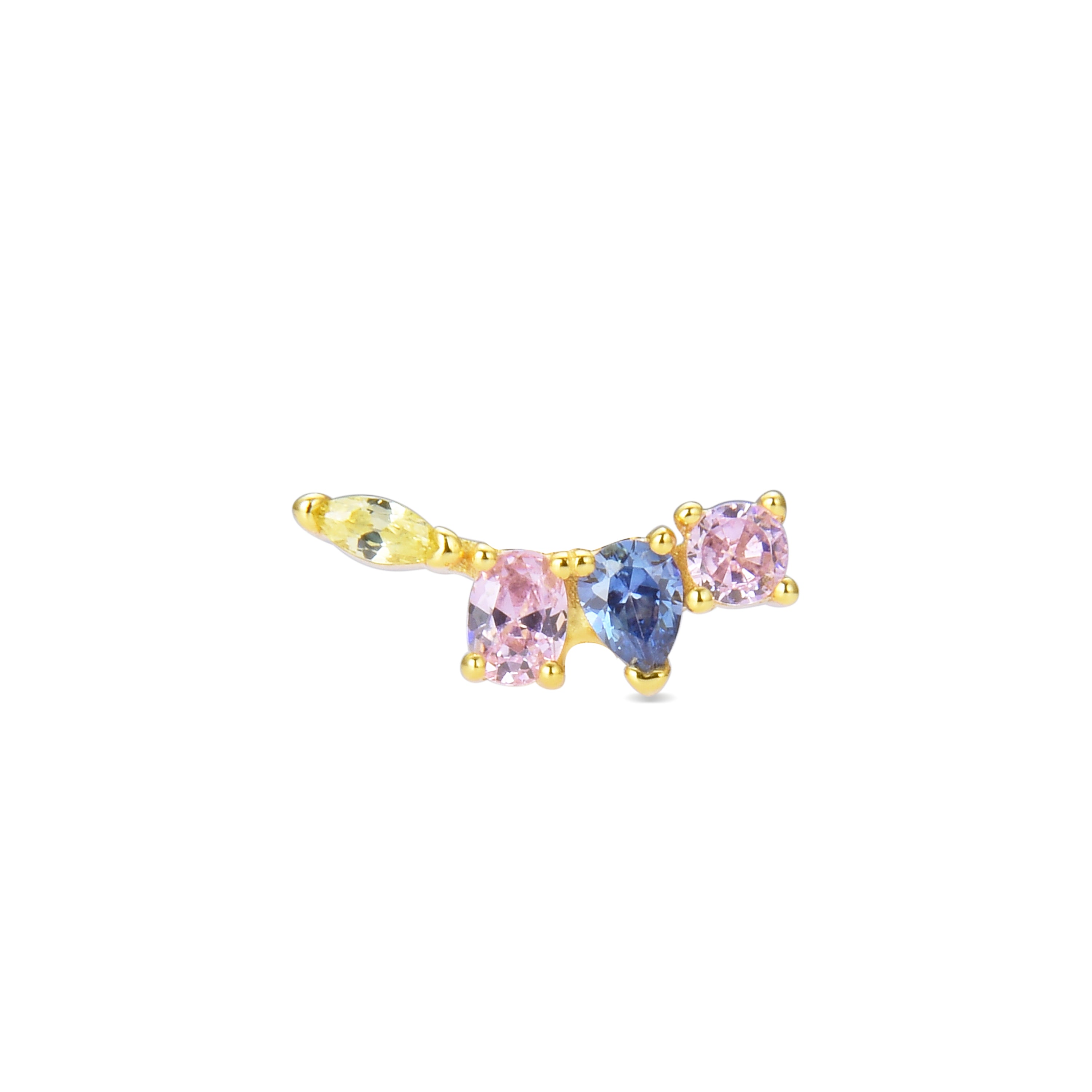 Piercing aus 925er Sterlingsilber mit mehrfarbigen Zirkonia, vergoldet mit 18K Gelbgold - Asre