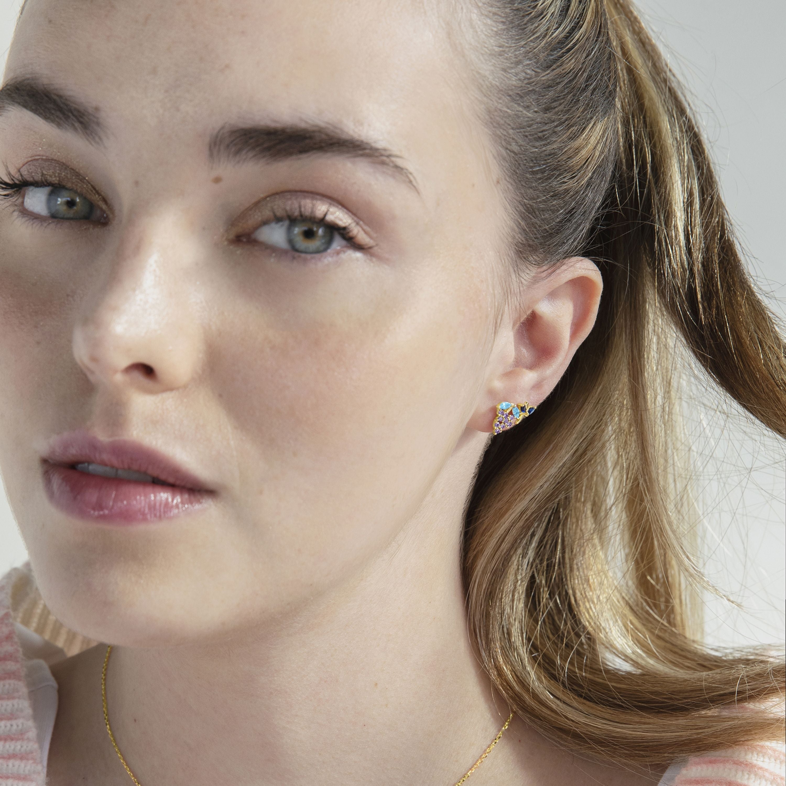 Piercing in Argento Sterling 925 con Zirconia Multicolore finitura in oro giallo 18K - Khainy