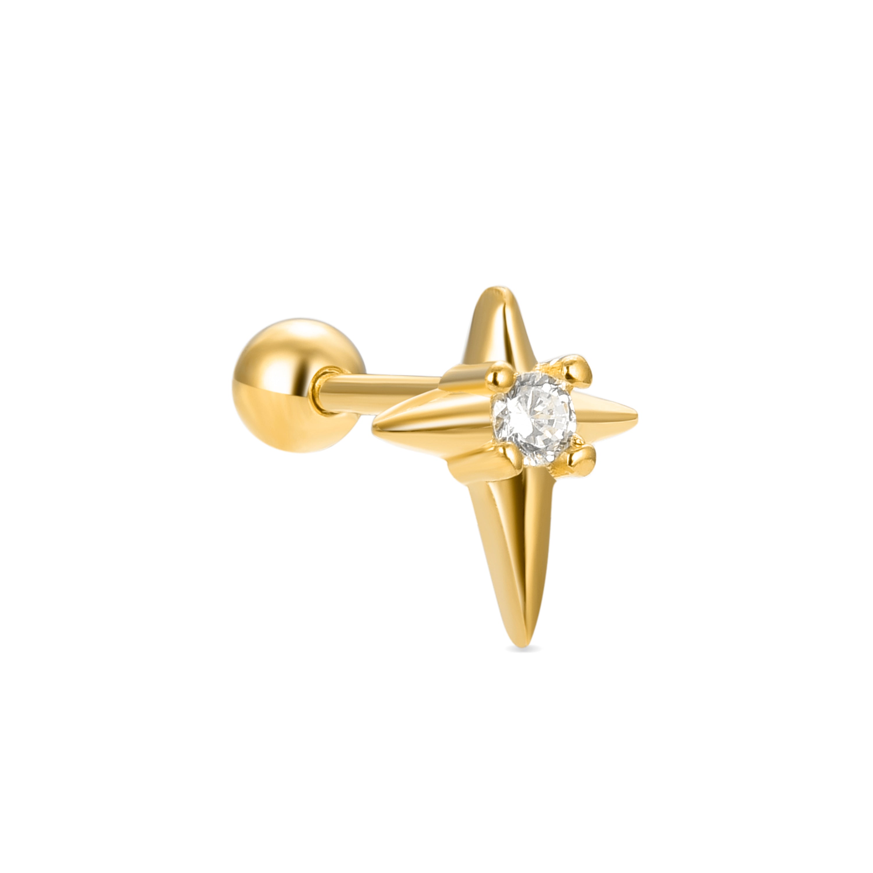 Echtsilber 925 Piercing mit glänzendem Zirkonia, vergoldet mit 18K Gelbgold - Dute