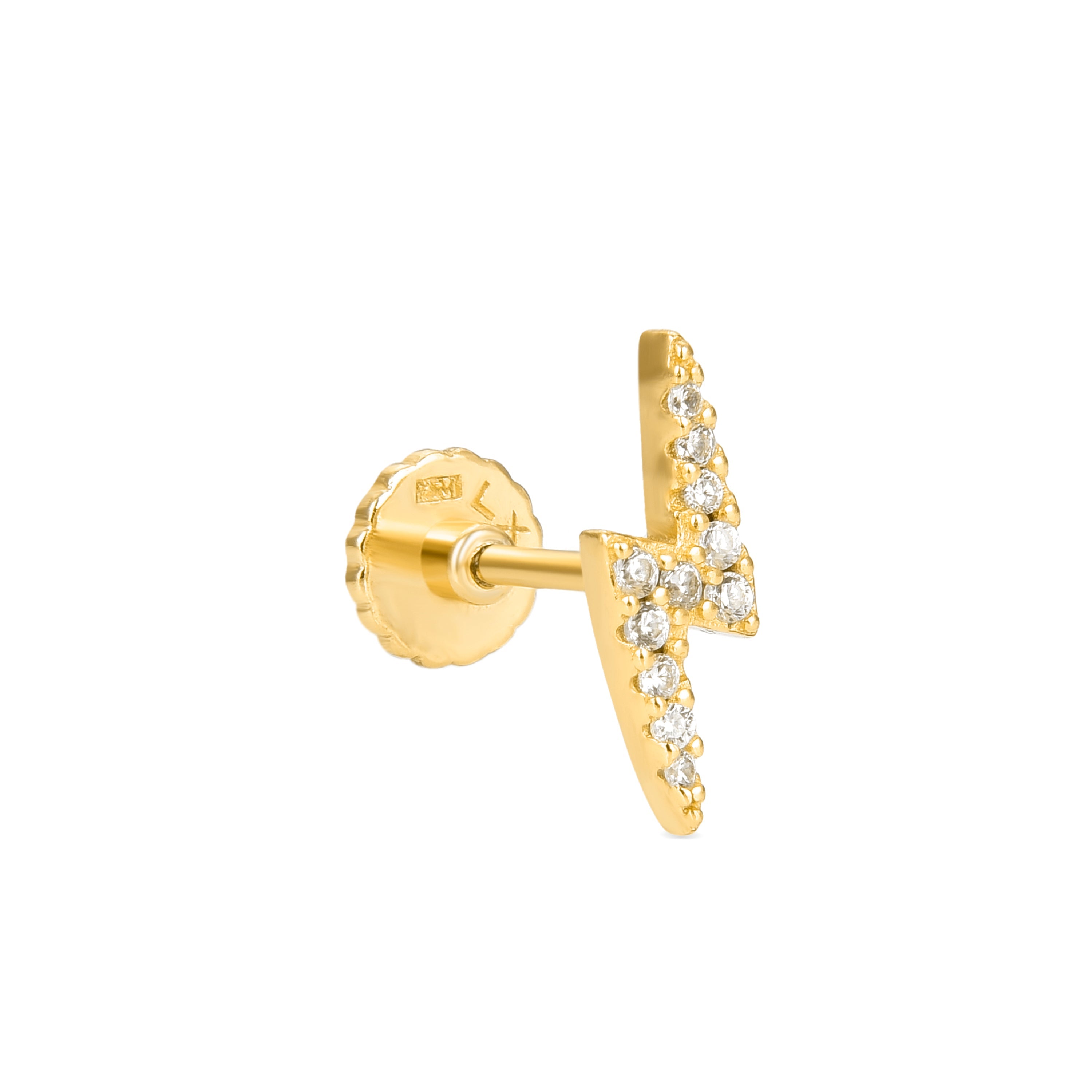 Echtsilber 925 Piercing mit glänzendem Zirkonia, vergoldet mit 18K Gelbgold - Linse