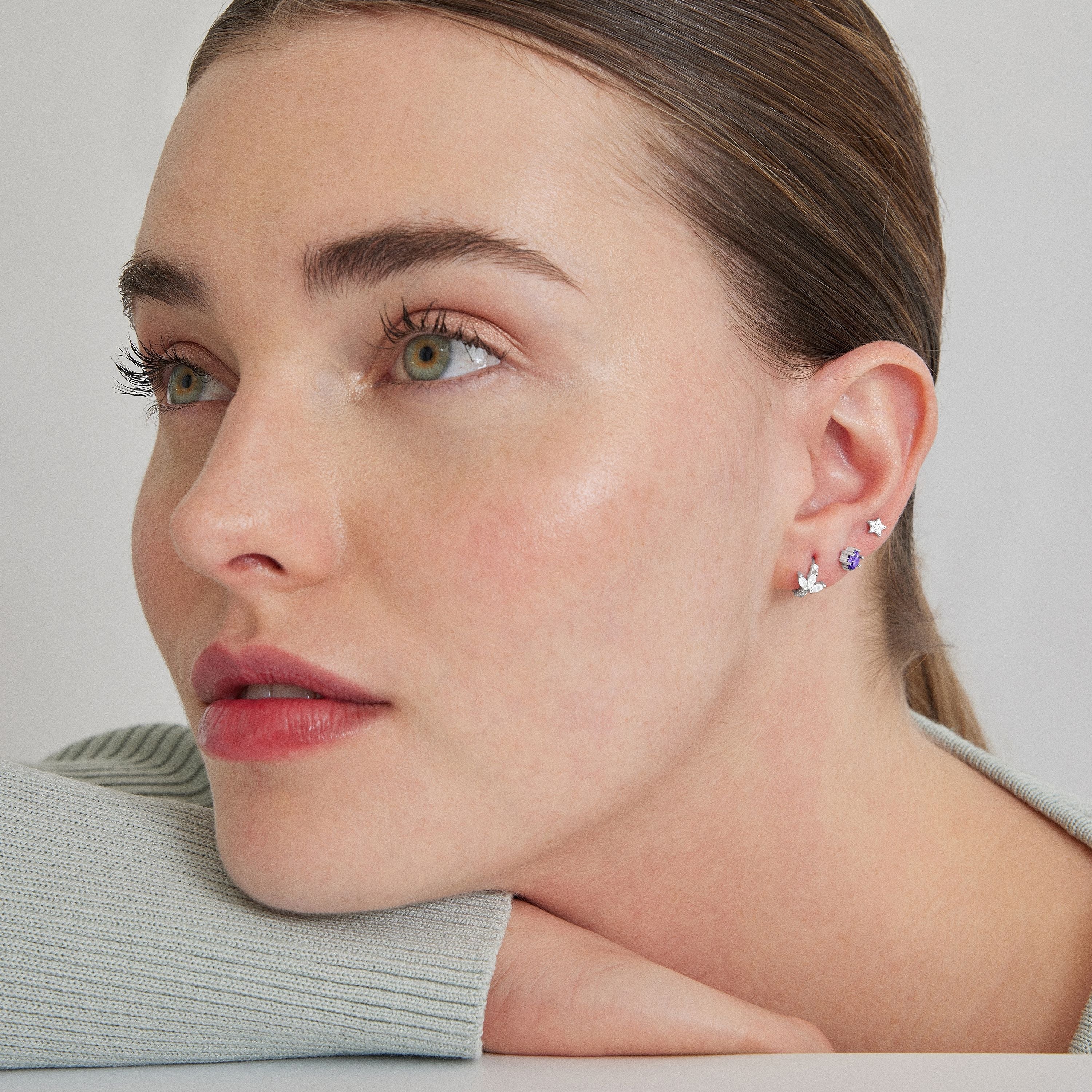 Piercing in Argento Sterling 925 con Zirconia Cubica brillante finitura in rodio - Netwi