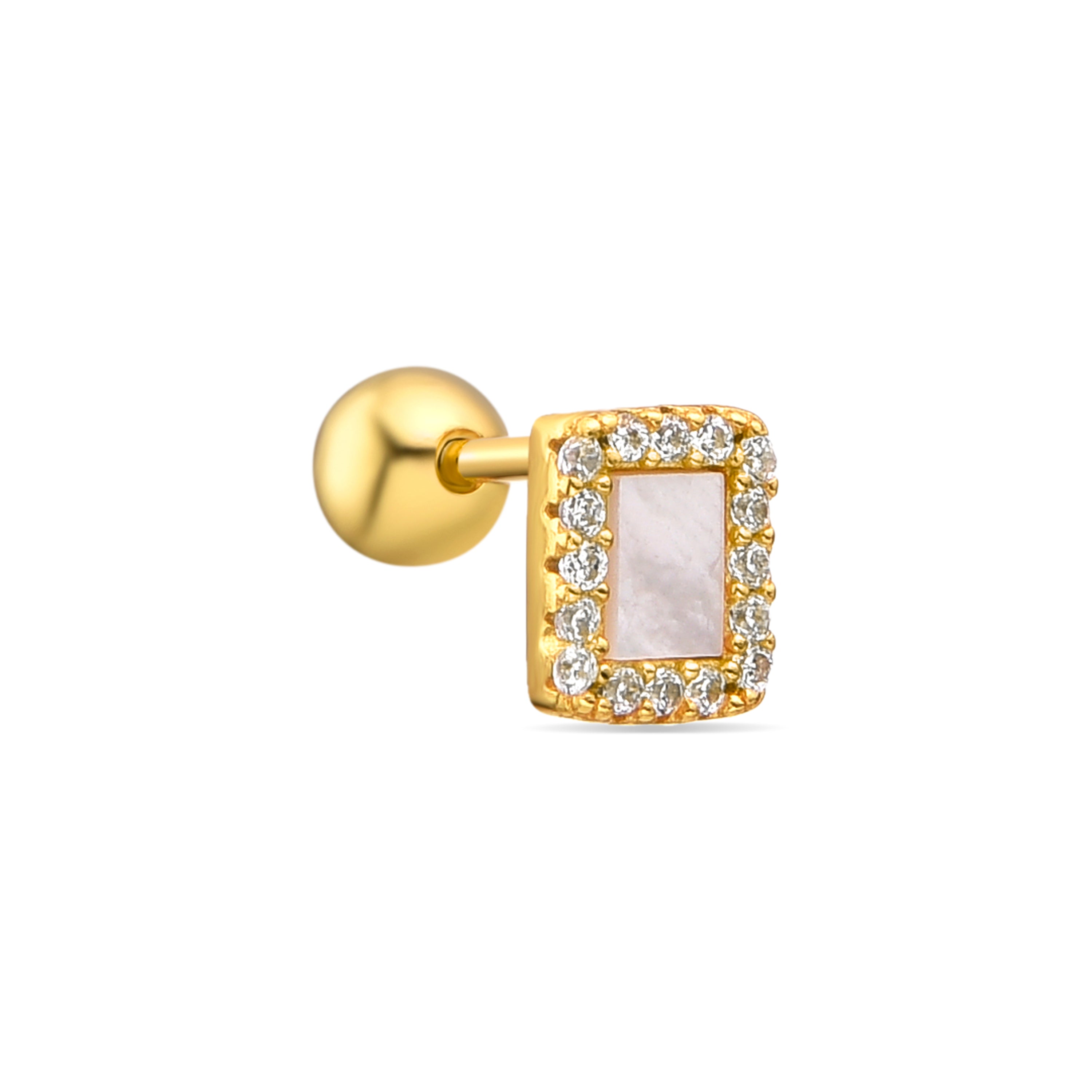 Echtsilber 925 Piercing und weiße Perlmutt-Oberfläche in 18k Gold - Xino