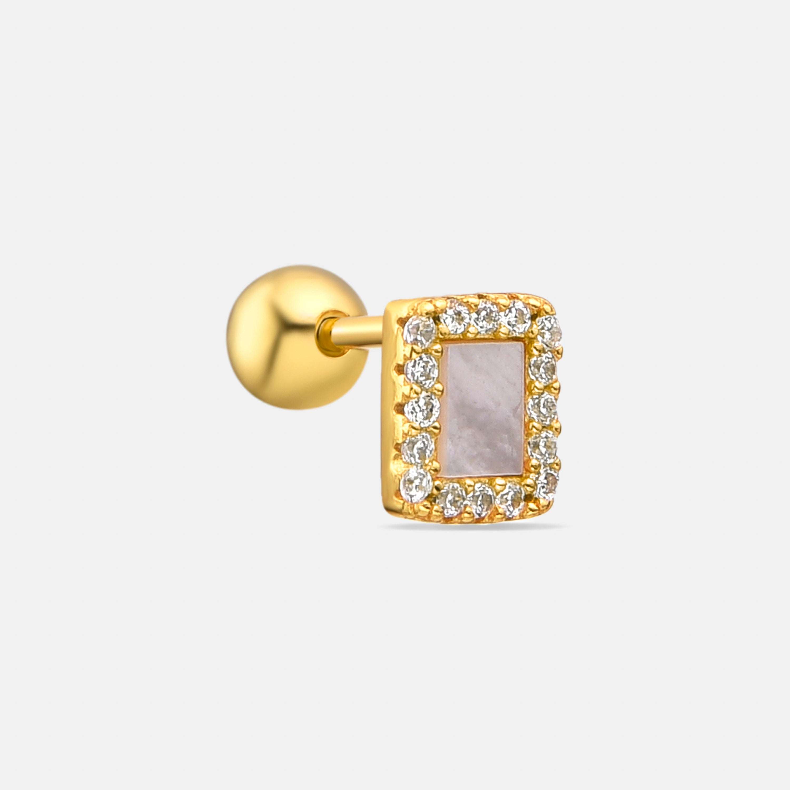 Echtsilber 925 Piercing und weiße Perlmutt-Oberfläche in 18k Gold - Xino