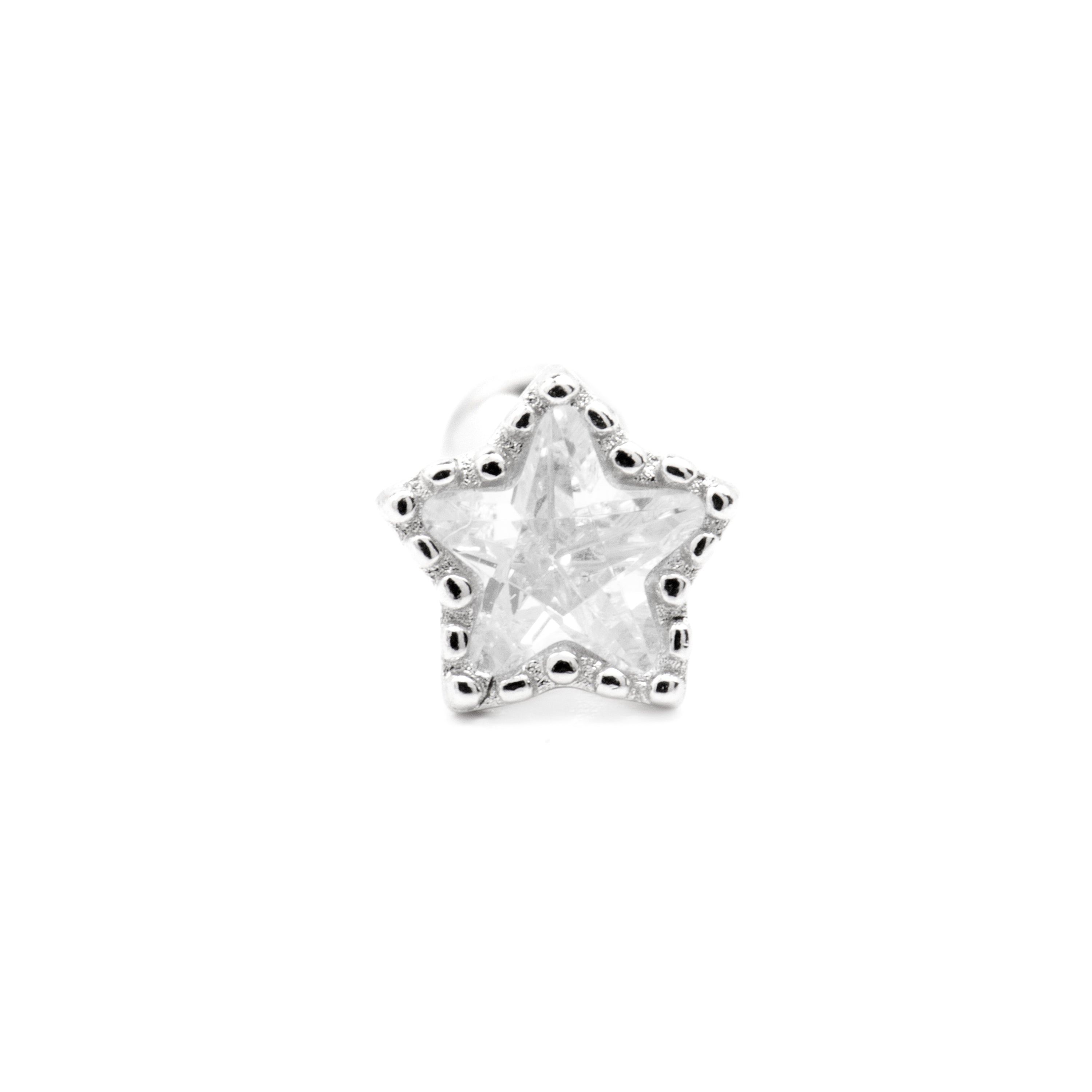 Echtsilber 925 Piercing mit strahlendem Zirkonia und Rhodium-Finish - Defad