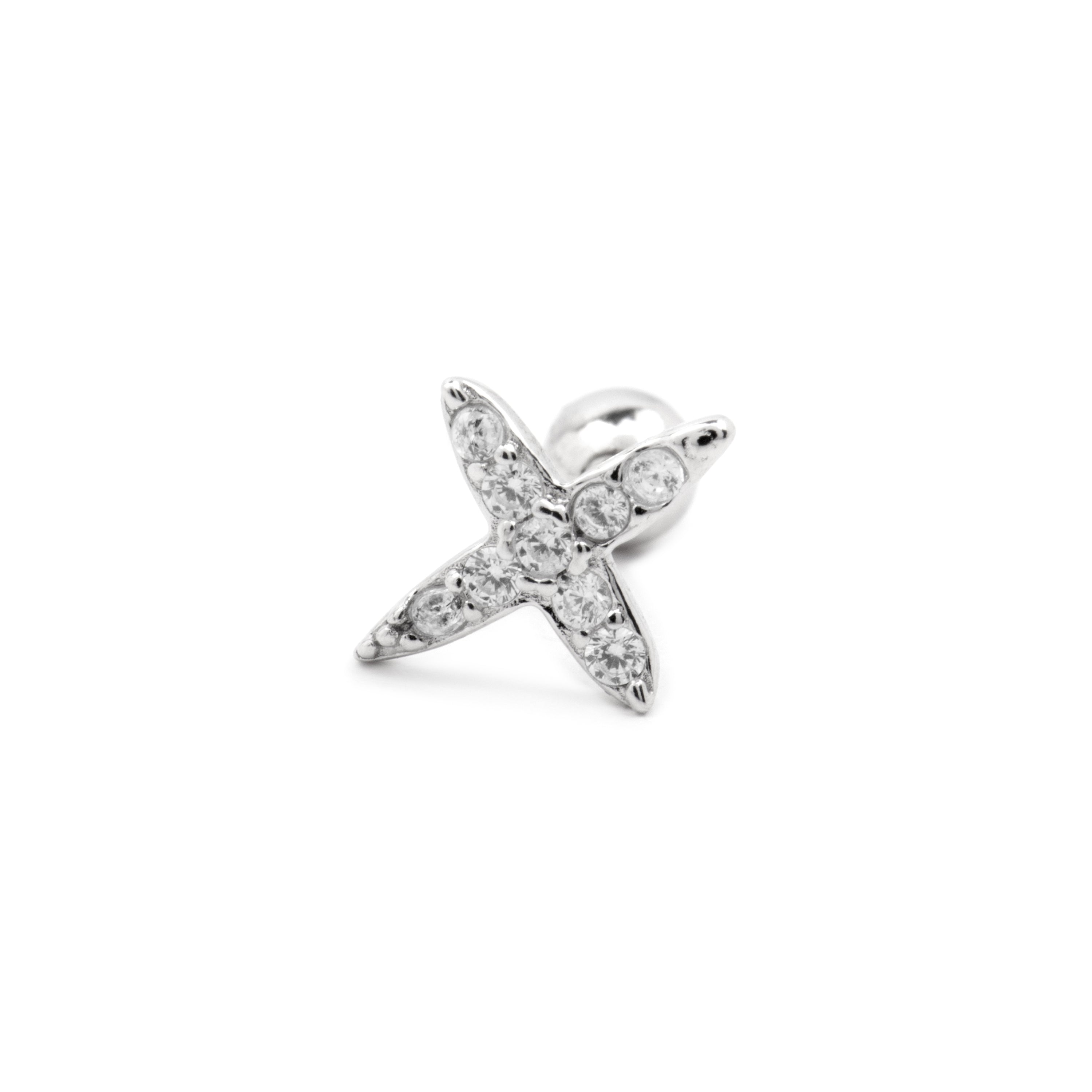 Echtsilber 925 Piercing mit strahlendem Zirkonia und Rhodium-Finish - Eldia