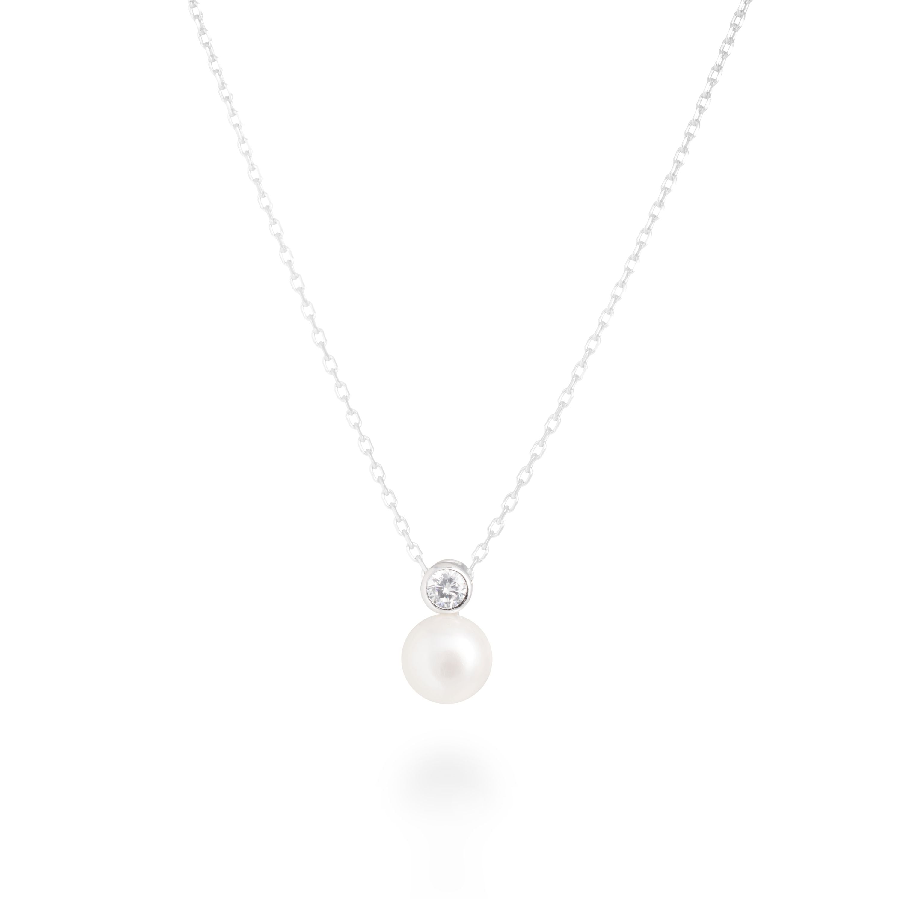 Collar de Plata de Ley 925 con Perla Blanca acabado en rodio - Essential
