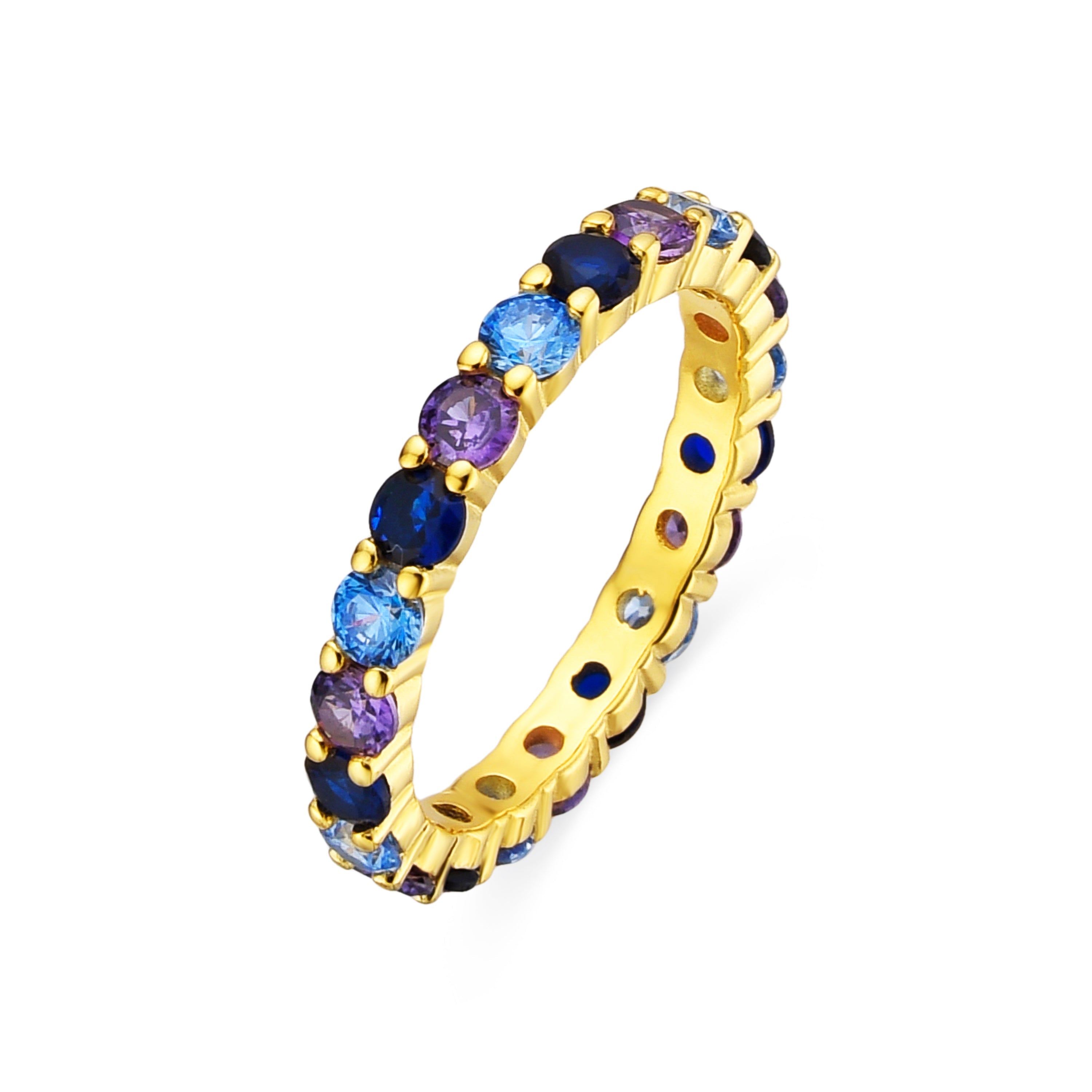 Anillo de Plata de Ley 925 y Circonita Multicolor acabado oro 18k - Luyas