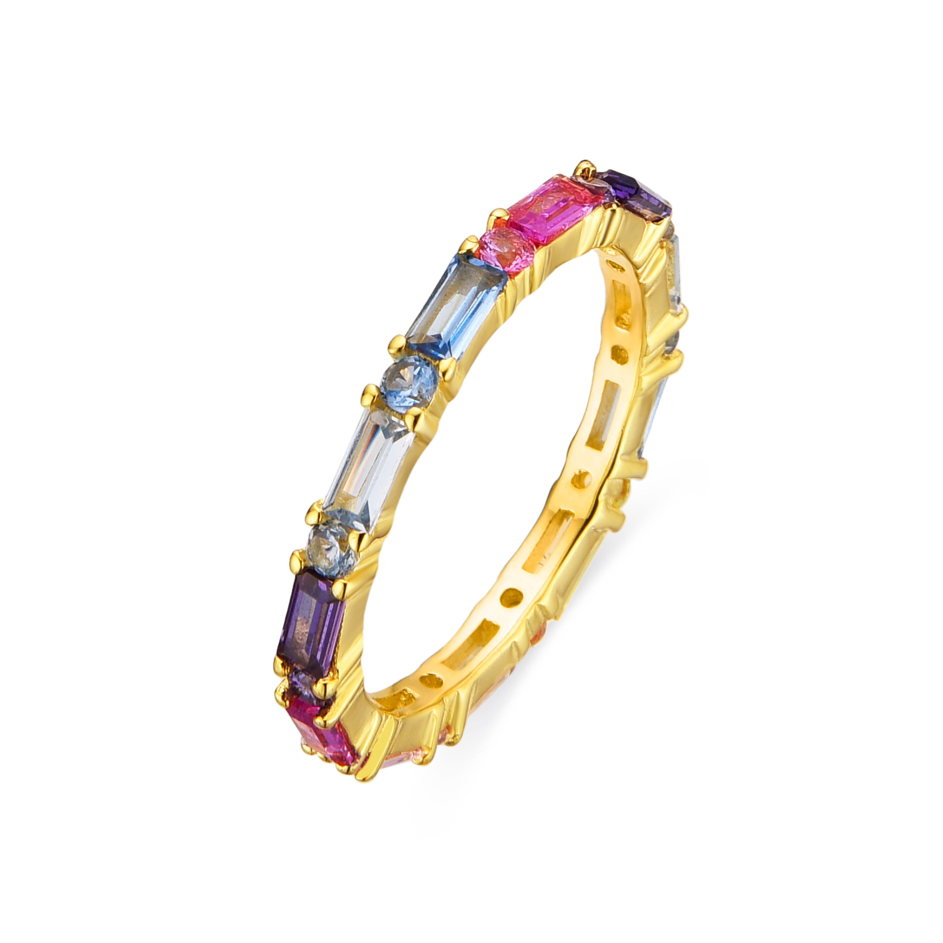 Anillo de Plata de Ley 925 y Circonita Multicolor acabado oro 18k - Hrius