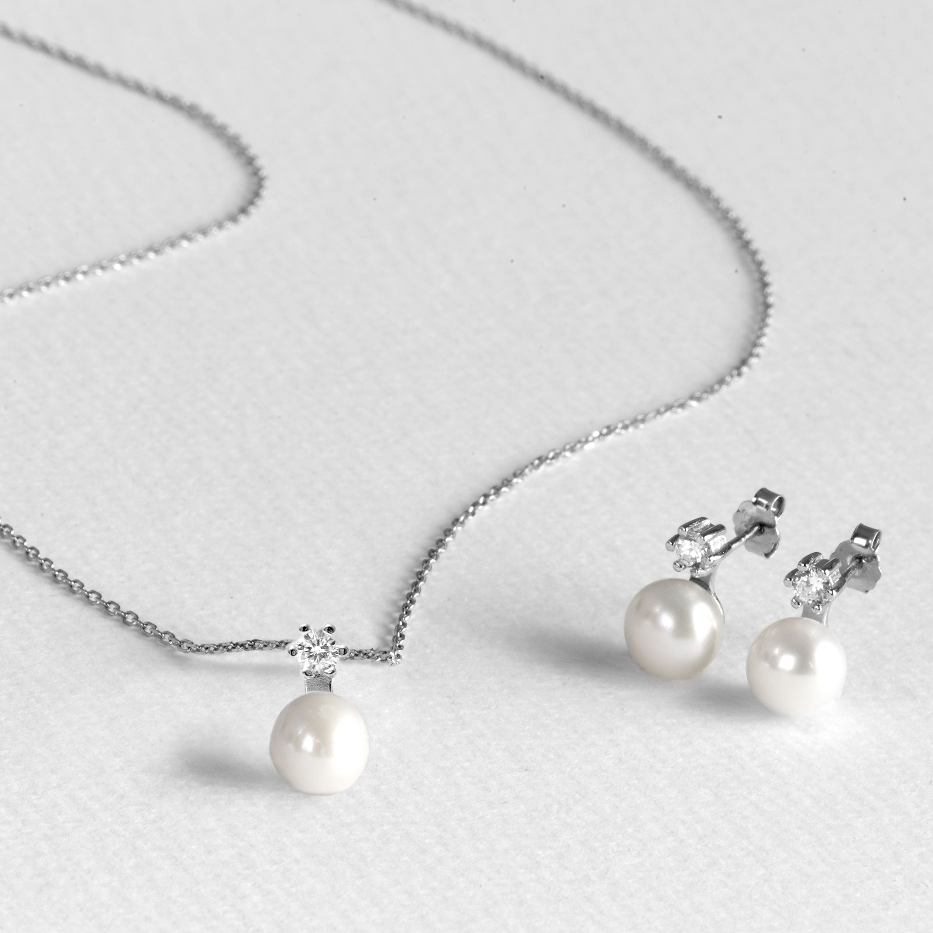 925 Sterling Silver Sets with White Pearl rhodium finish - Essential