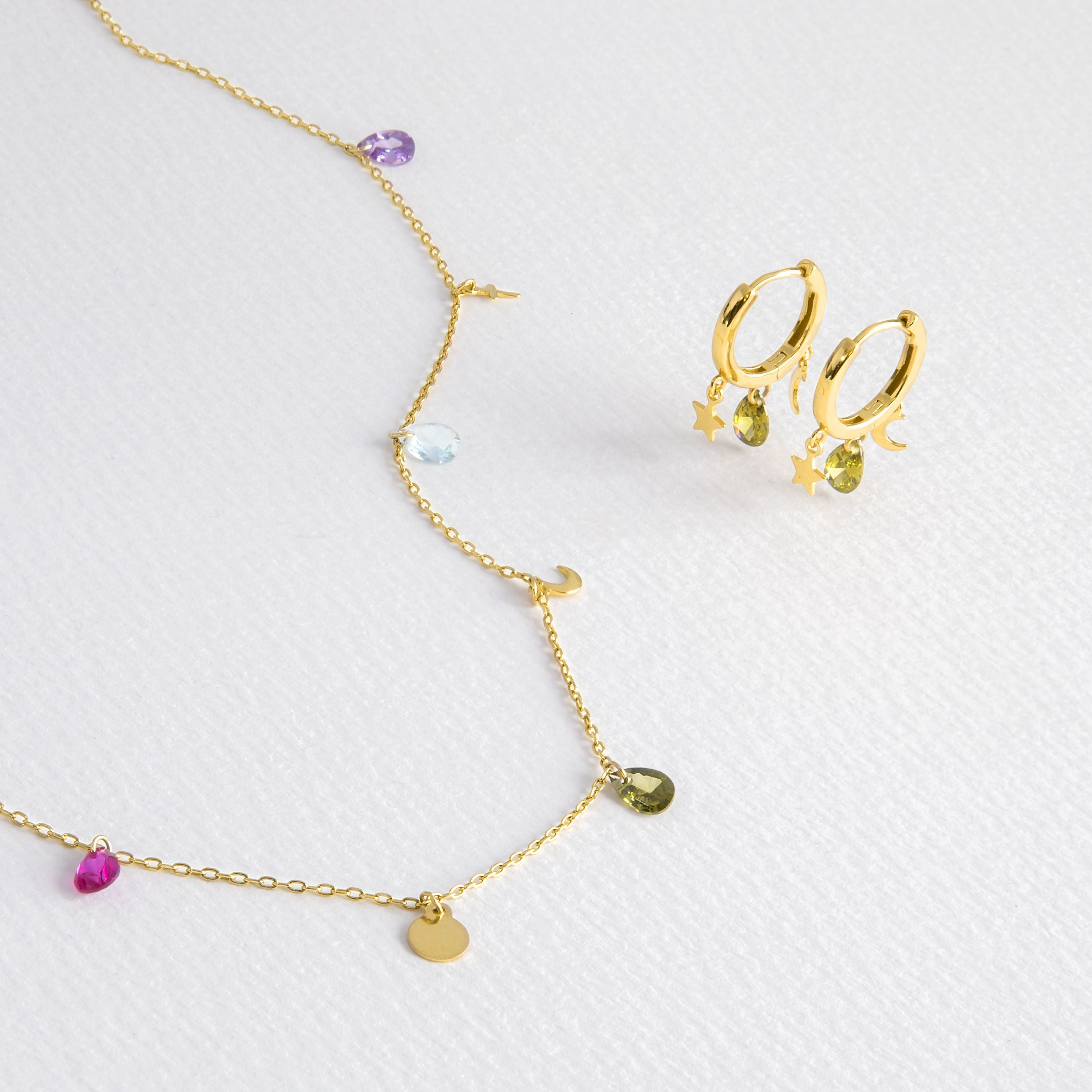 925 Sterling Silver Sets with Multicolor Cubic Zirconia finished in 18K yellow gold - Saon