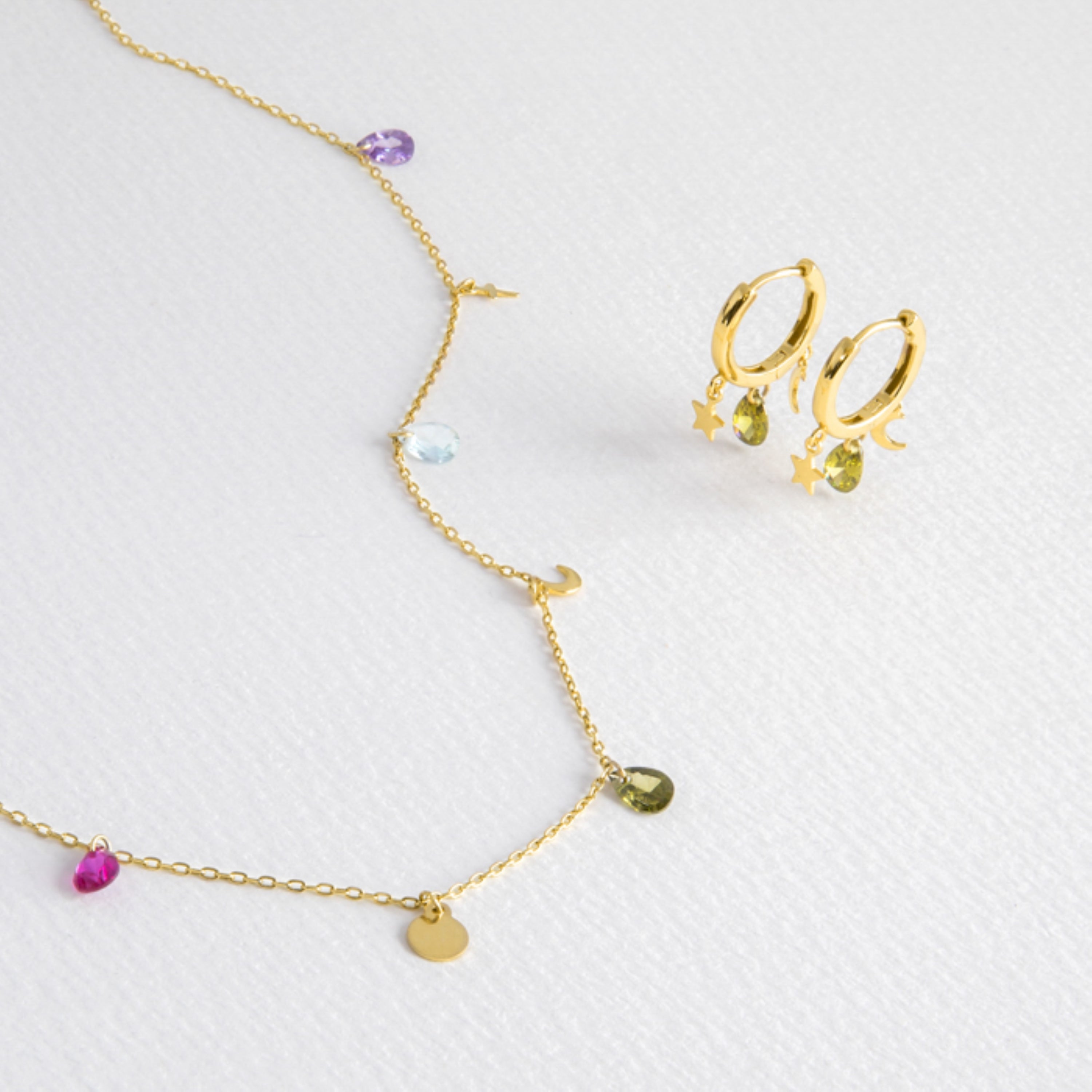 925 Sterling Silver Sets with Multicolor Cubic Zirconia finished in 18K yellow gold - Saon