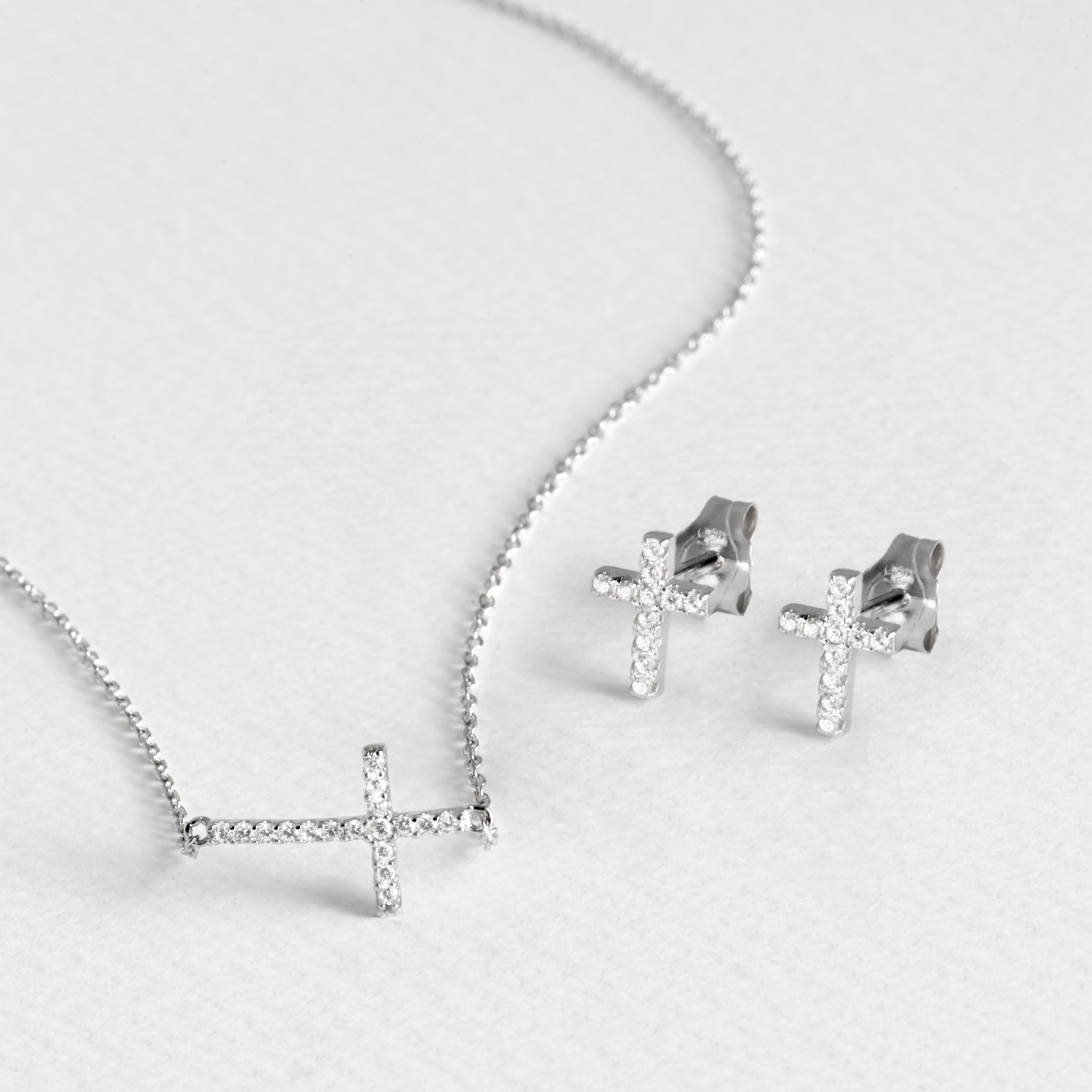 925 Sterling Silver Sets with Brilliant Cubic Zirconia finished in Rhodium - Sharra