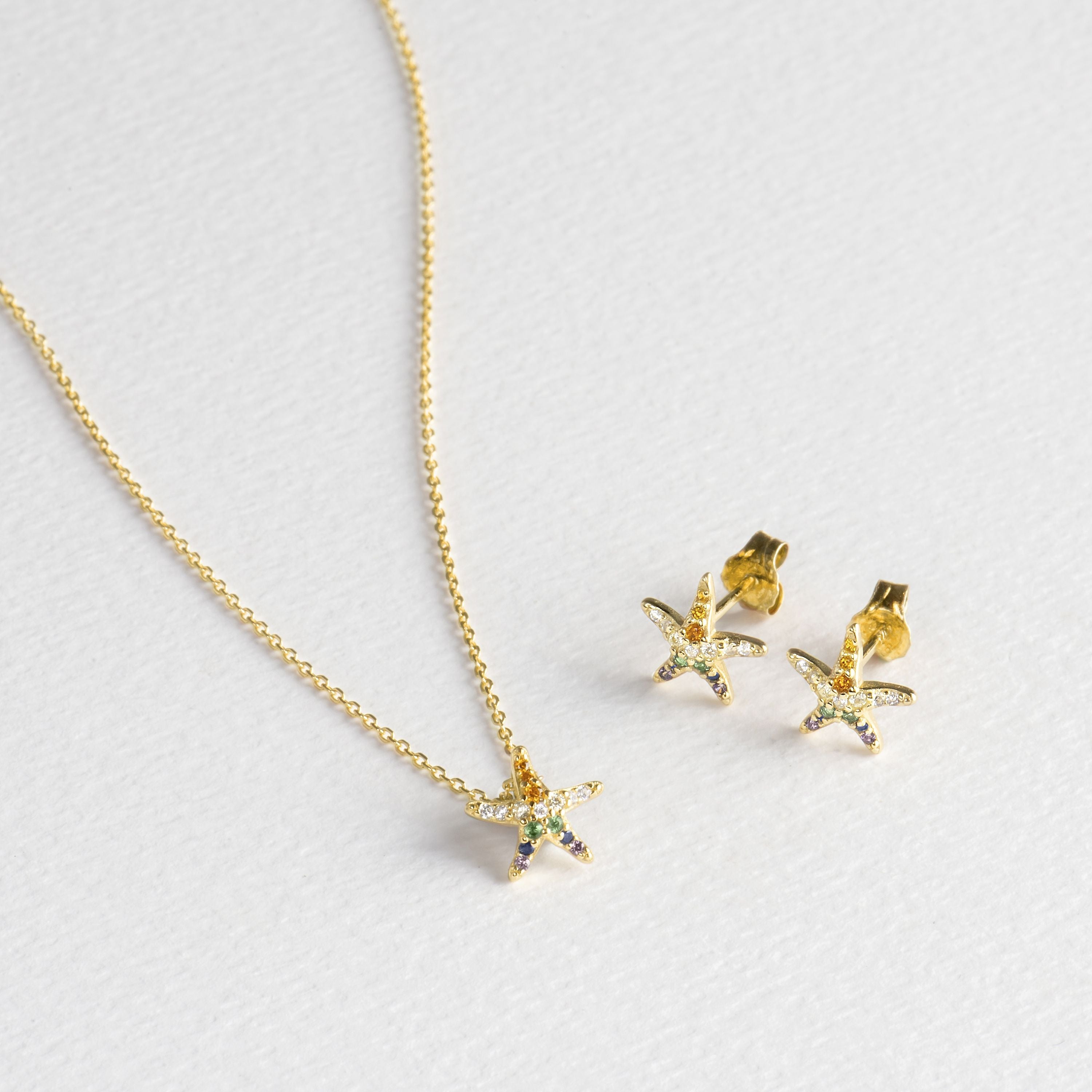 925 Sterling Silver Sets with Multicolor Cubic Zirconia finished in 18K yellow gold - Sarij