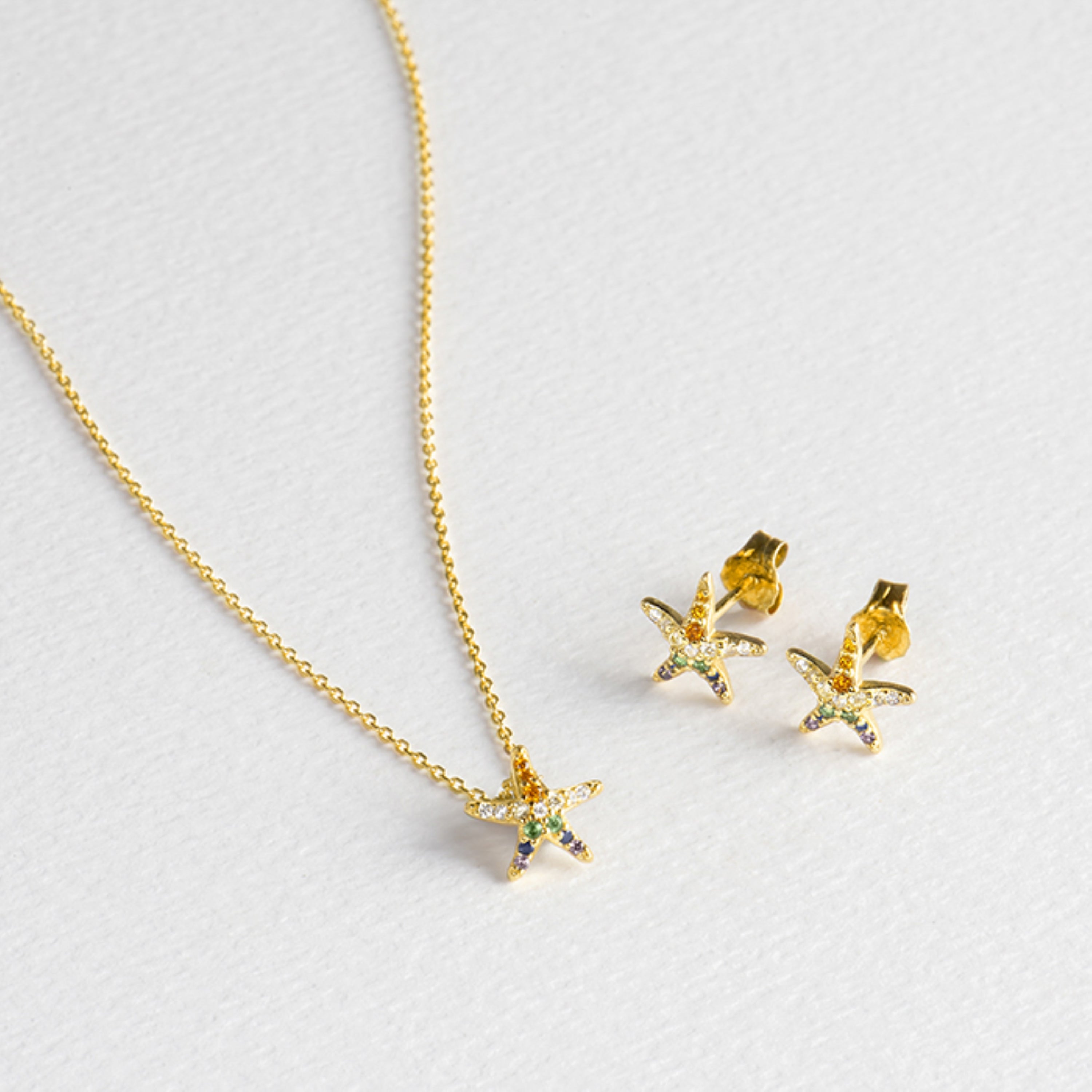 925 Sterling Silver Sets with Multicolor Cubic Zirconia finished in 18K yellow gold - Sarij