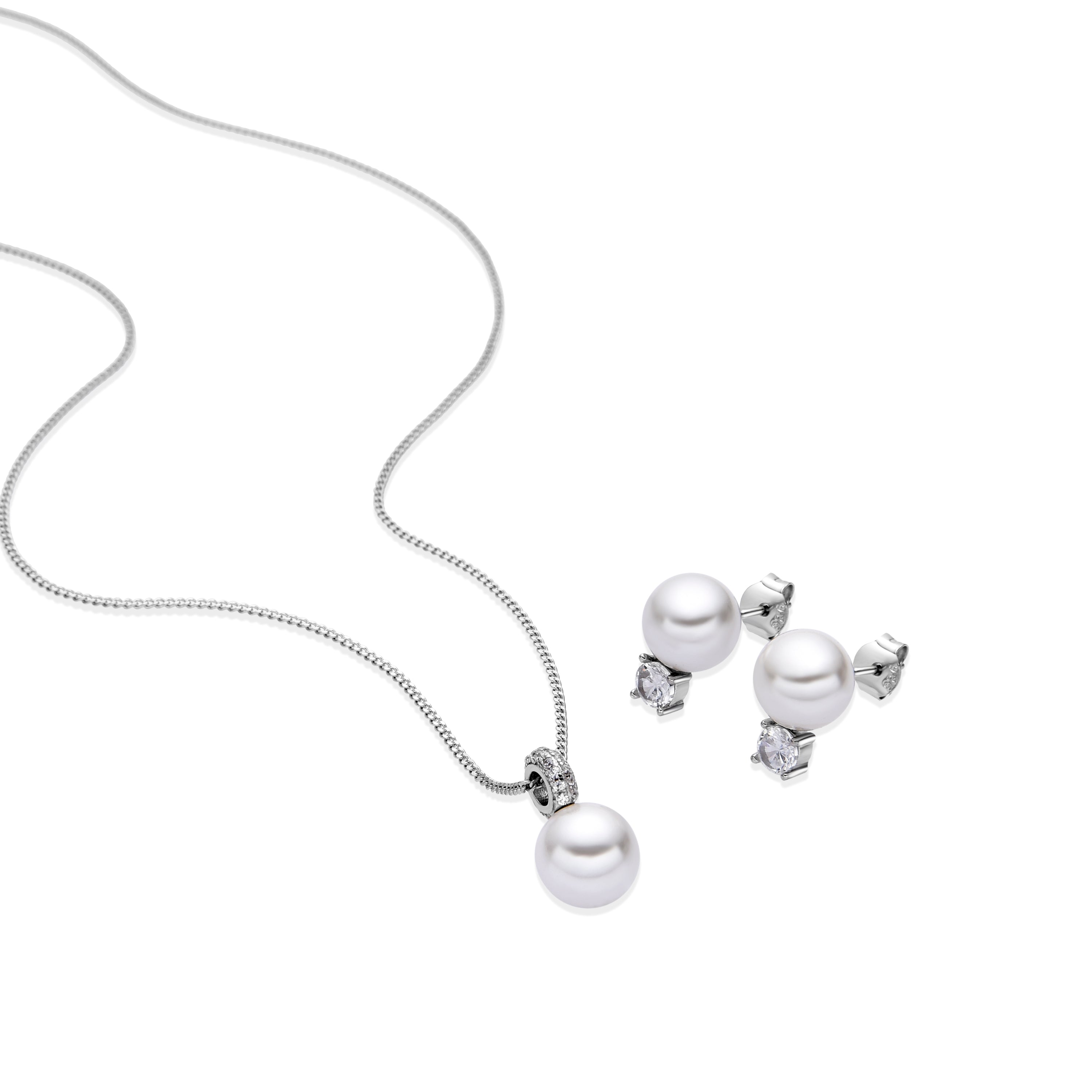 Zilveren 925 Sets met Witte Parel rhodiumafwerking - Bemith