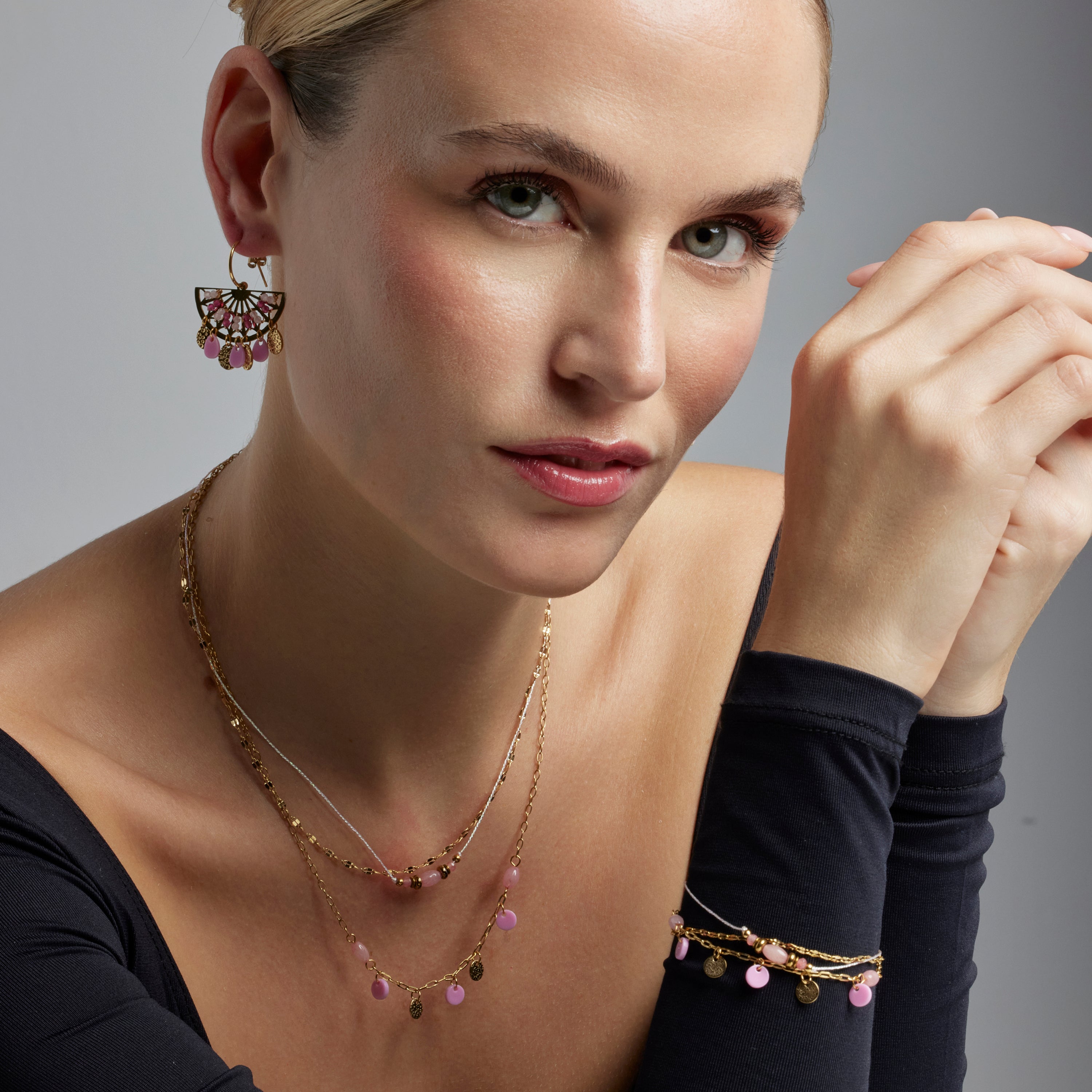 Bracelet en Quartz Rose finition or 18k - Omlia
