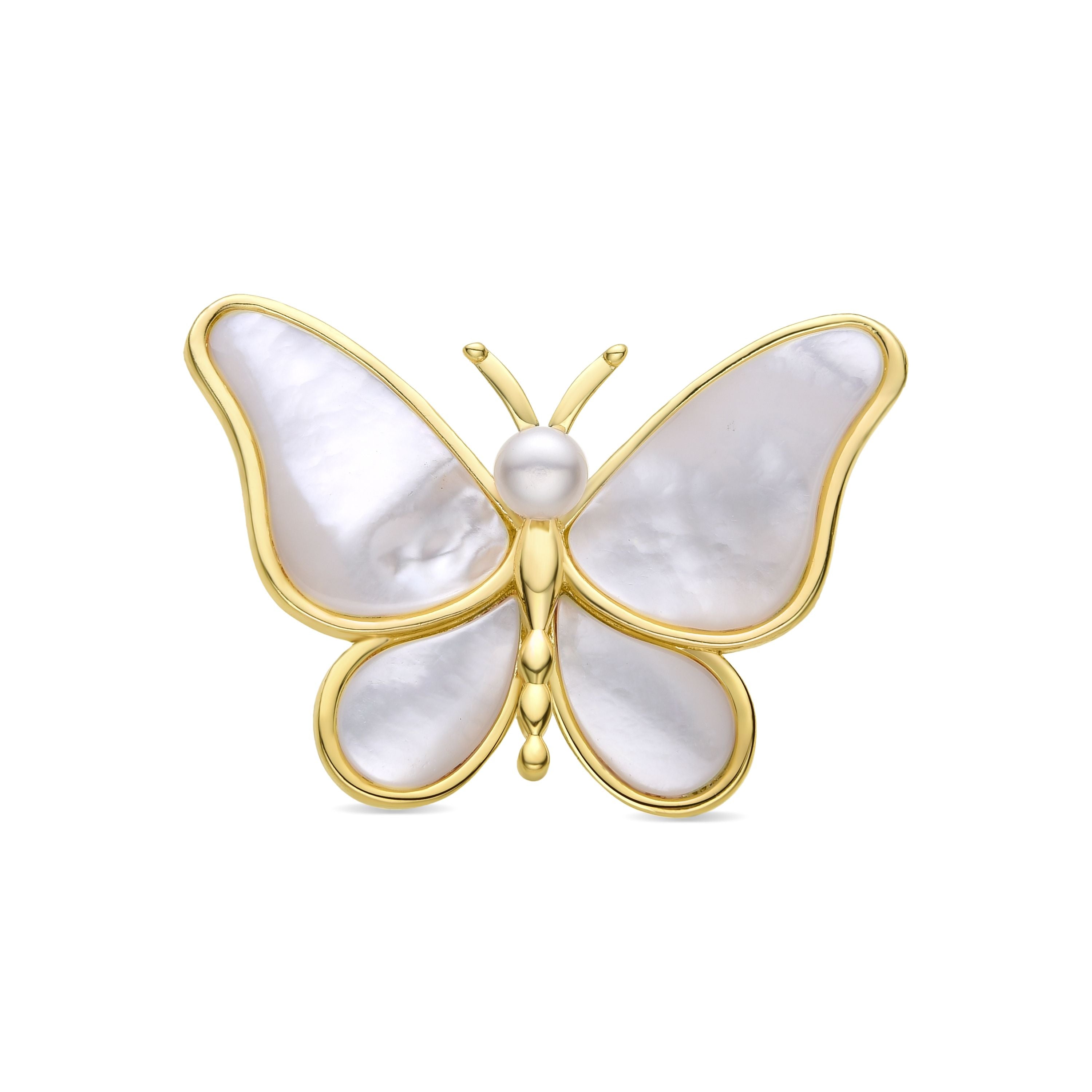 Brooch with White Mother of Pearl finished in 18K yellow gold - Butterfly