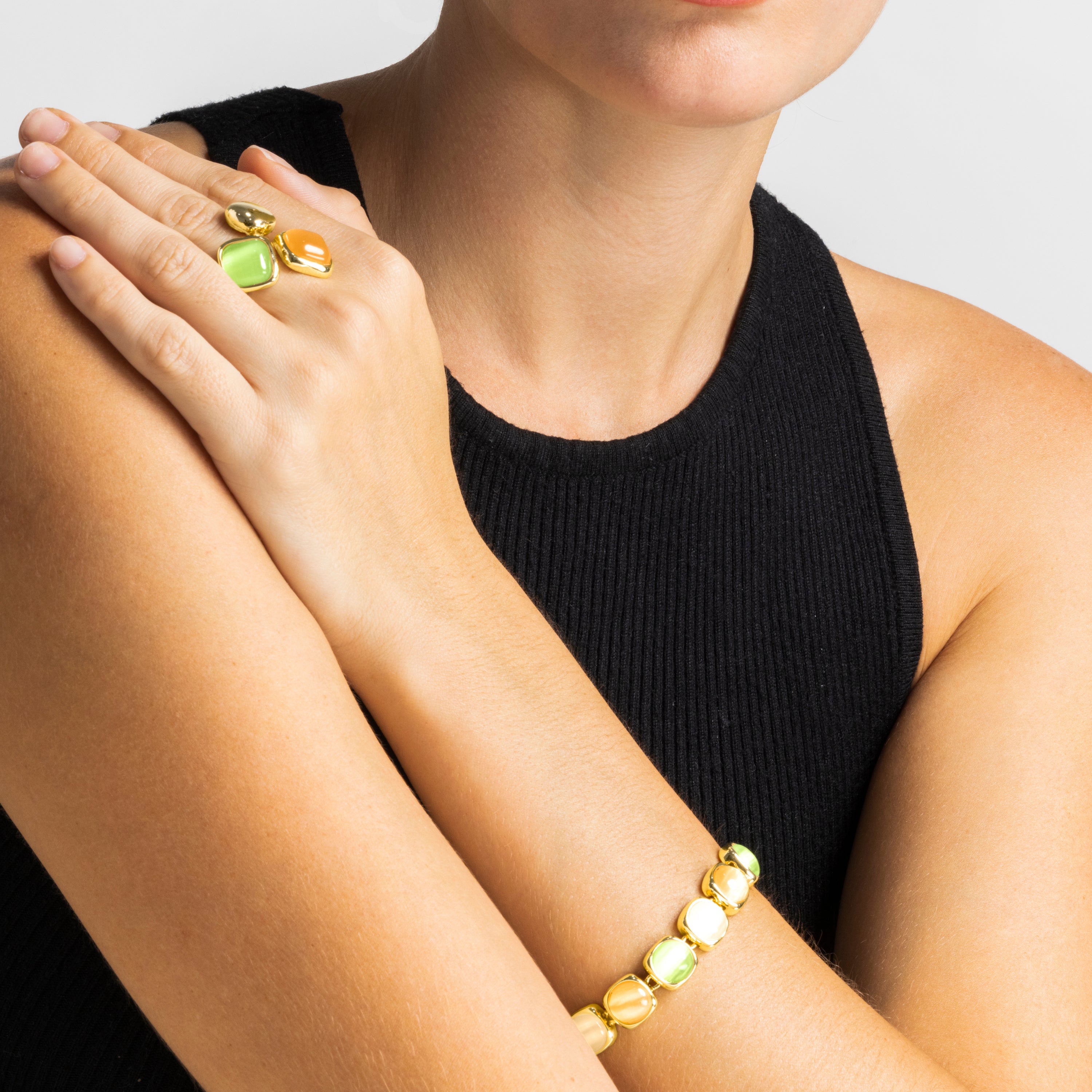 Bracelet avec Oeil de Chat Multicolore finition or 18k - Shureo